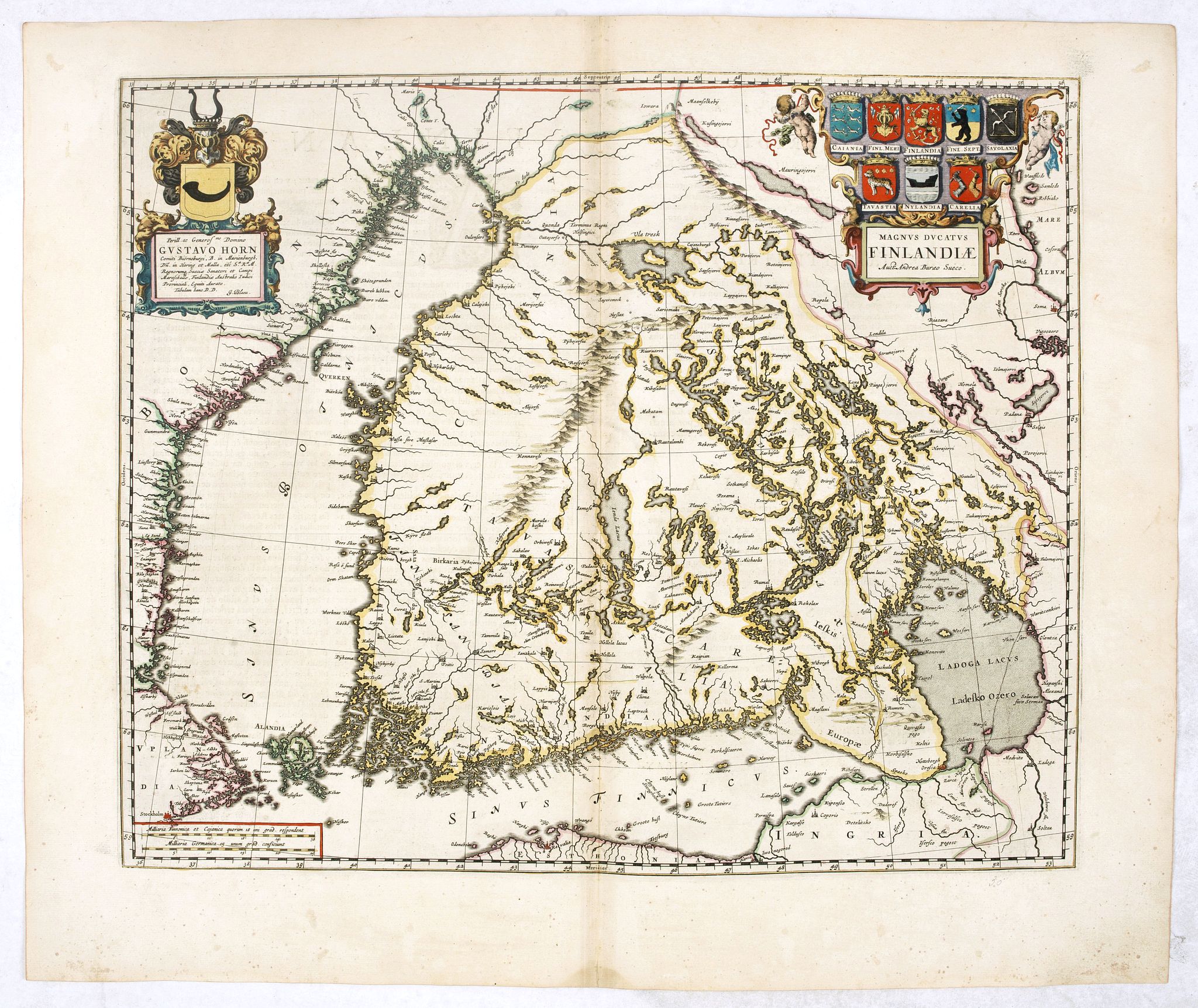BLAEU, J., Magnus Ducatus Finlandiae Auct. Andrea Bureo Succo., antique map, old maps