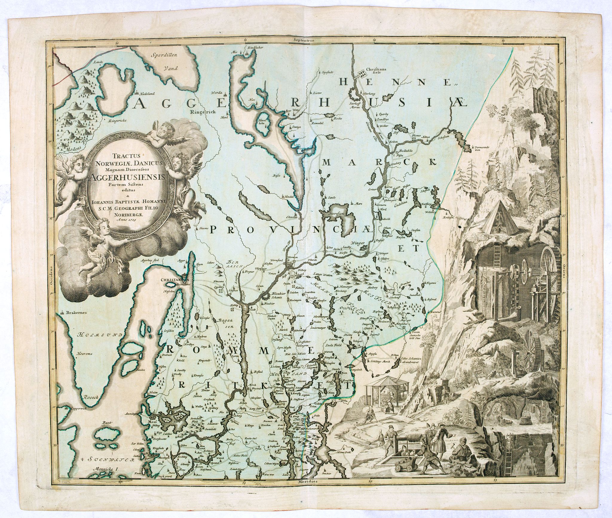 HOMANN HEIRS., Tractus Norwegiae Danicus Magnam Dioeceseos Aggerhusiensis, antique map, old maps