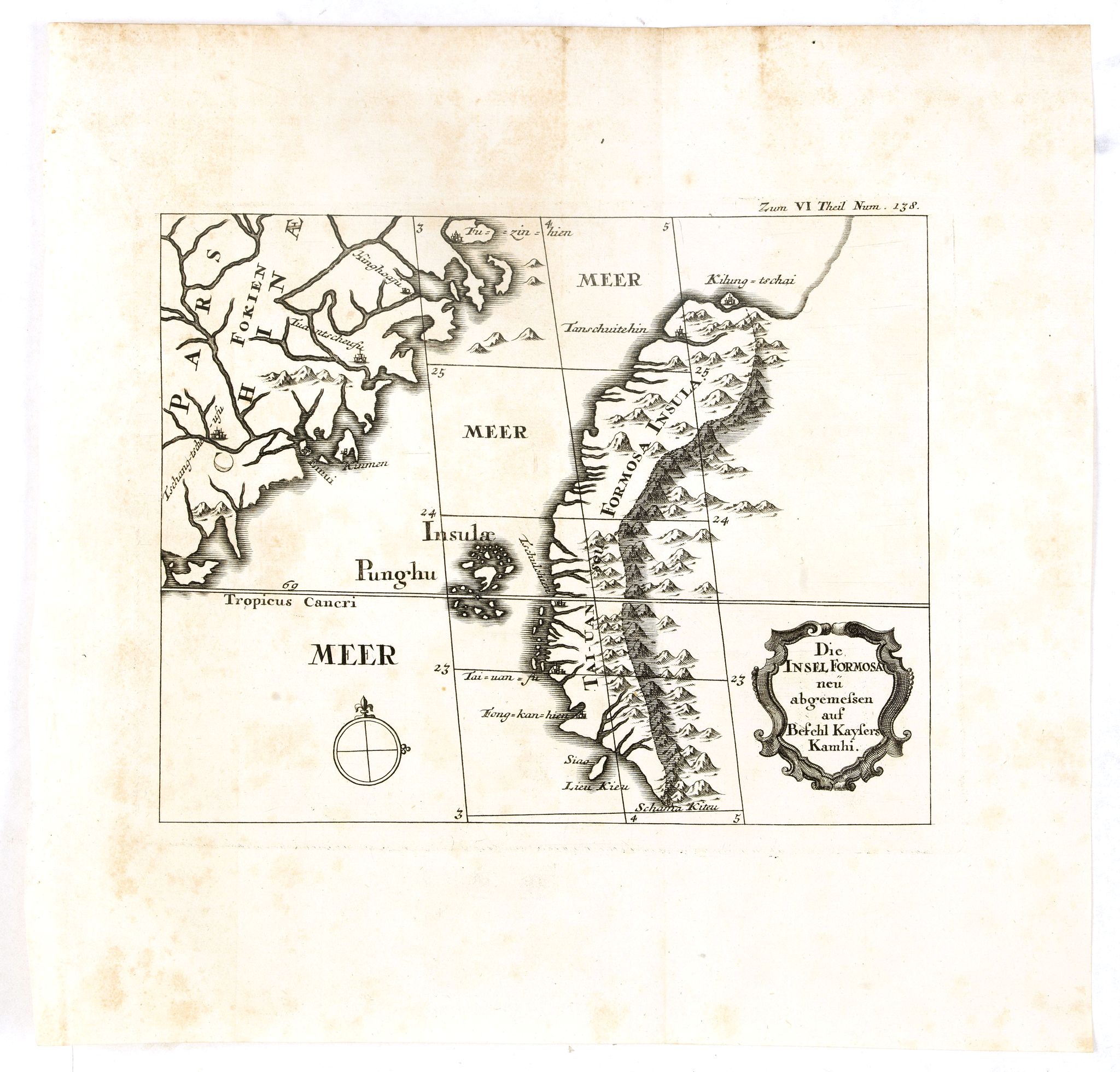 STOCKLEIN, J., Die Insel Formosa neu abgemessen auf Befehl Kaysers Kamhi., antique map, old maps