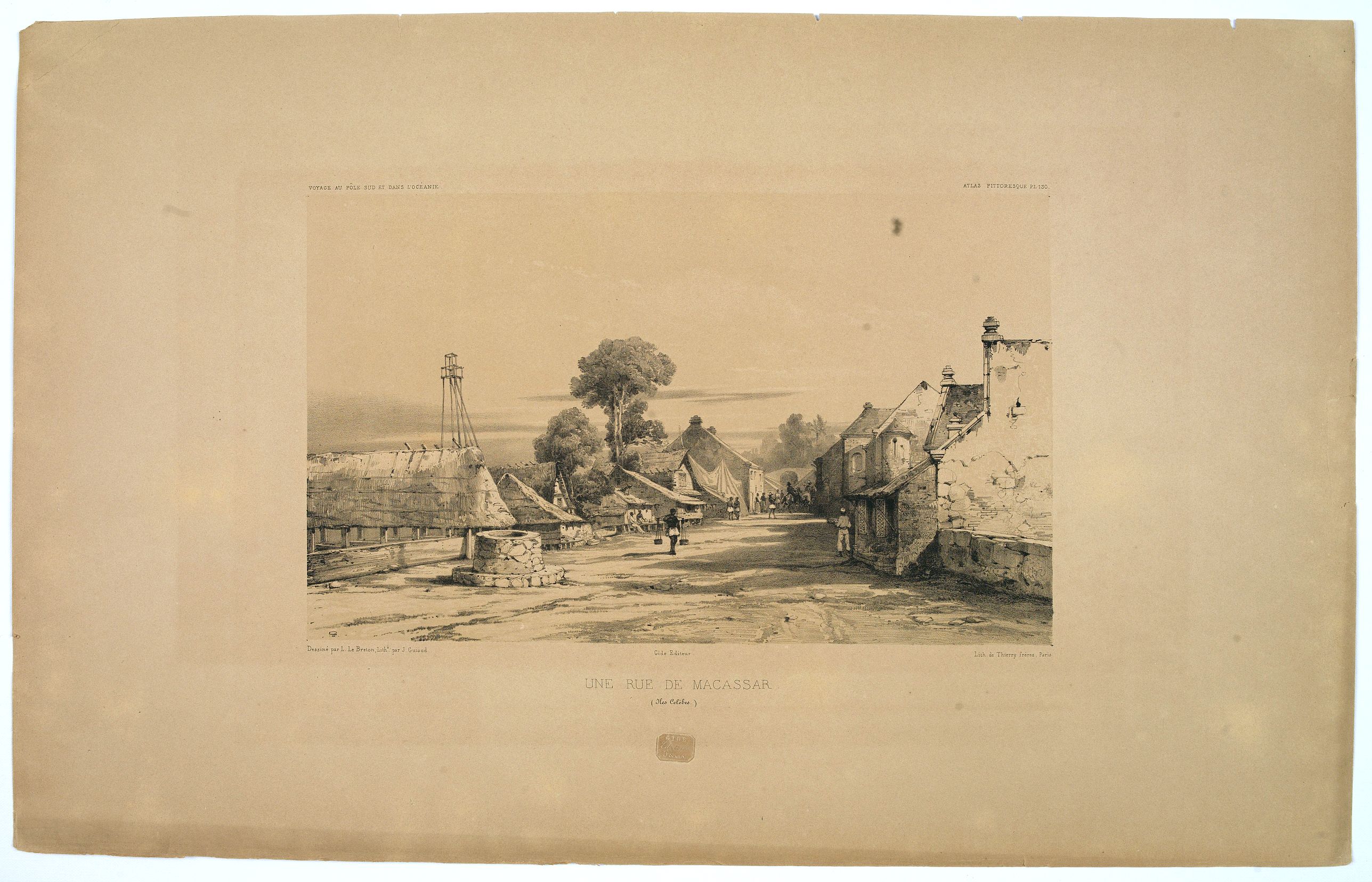 DUMONT D'URVILLE, Jules., Une rue de Macassar., antique map, old maps