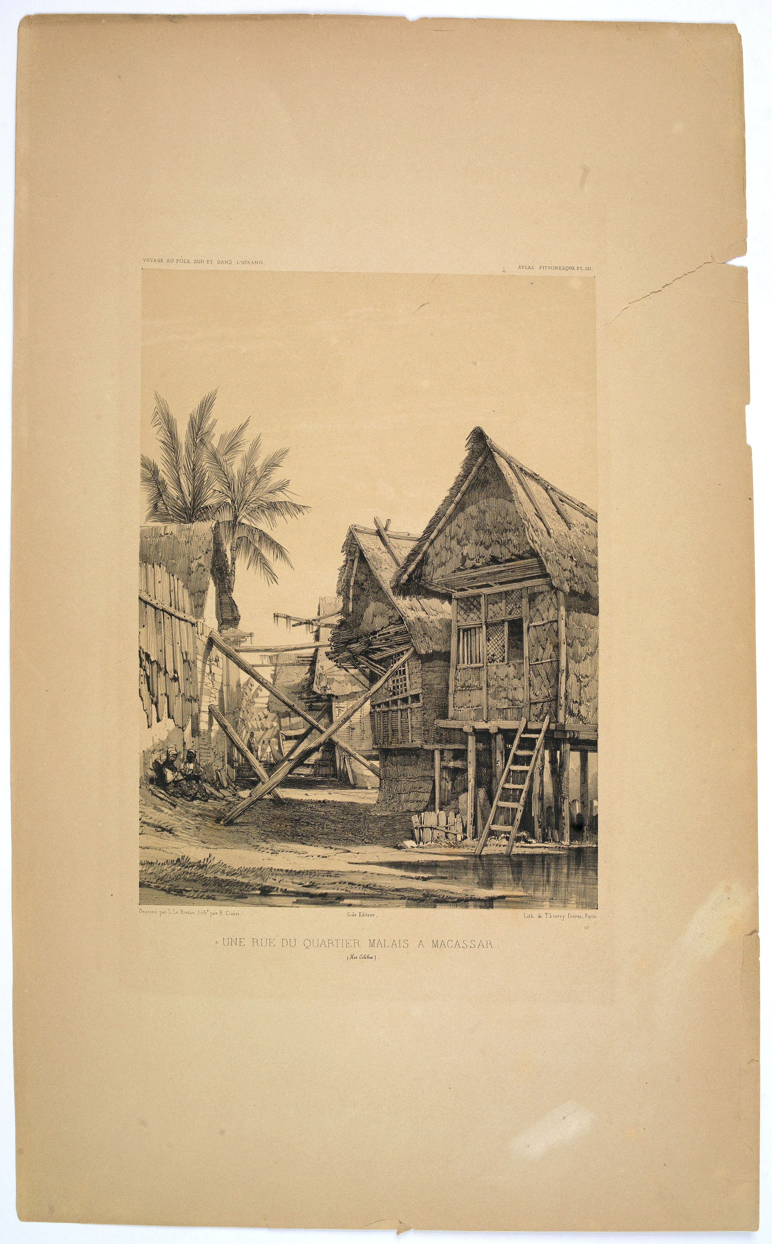 DUMONT D'URVILLE, Jules., Une rue du Quartier Malais a Macassar., antique map, old maps