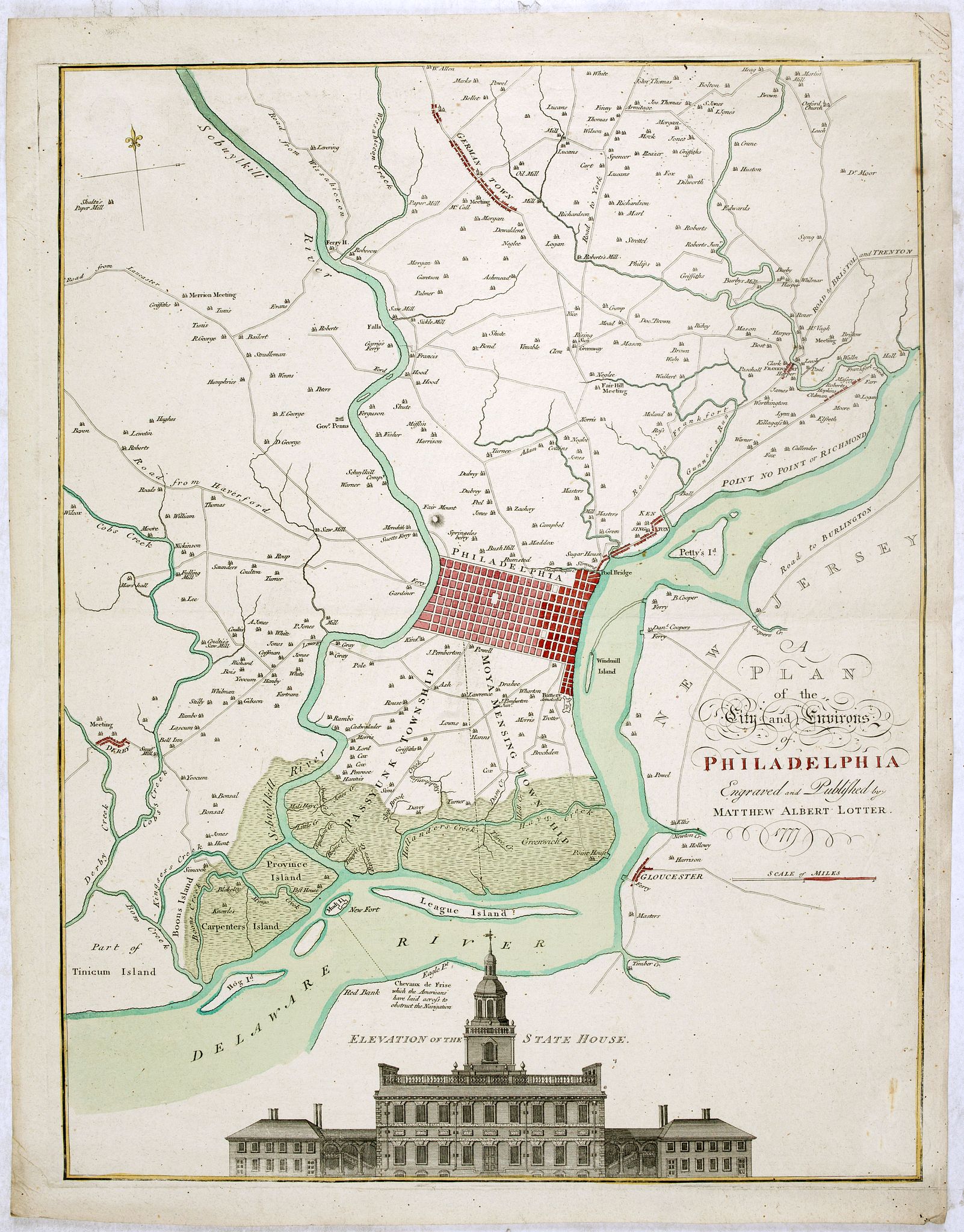 LOTTER, M.A., A plan of the City and Environs of Philadelphia. . ., antique map, old maps