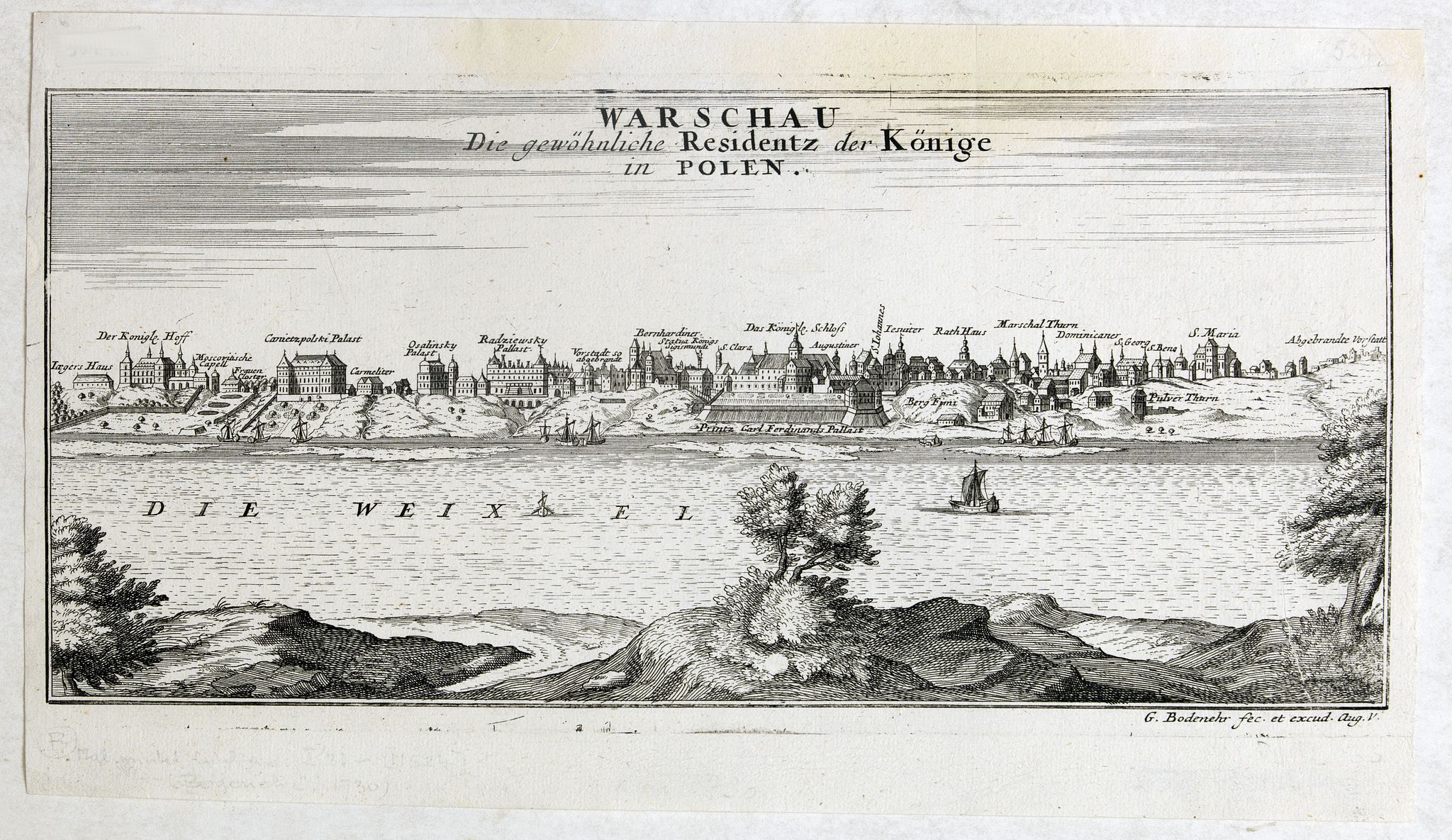 BODENEHR, G., Warschau die gewöhnliche Residenz der Könige in Polen., antique map, old maps