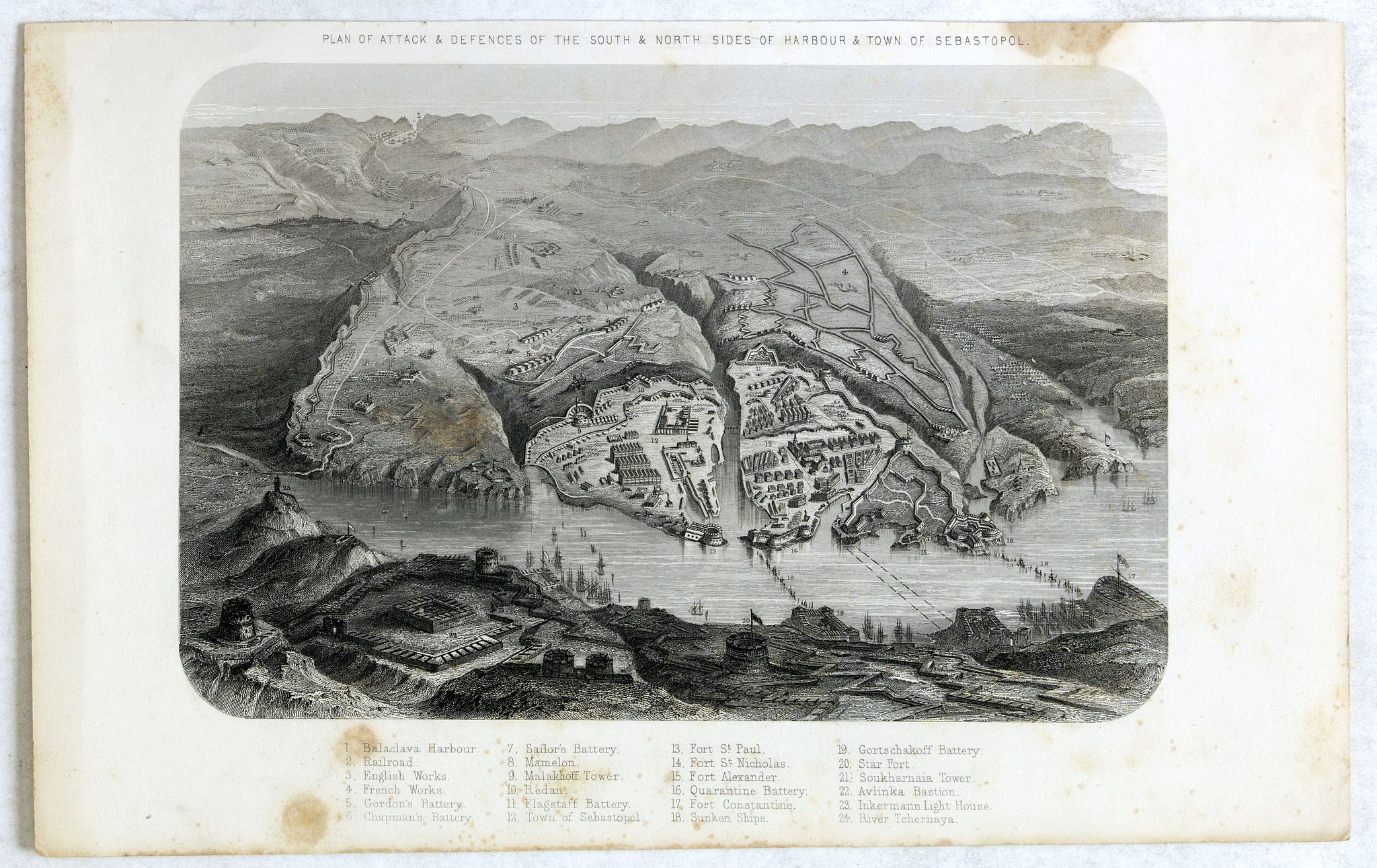 NOLAN, E.H, Plan of Attack & Defences of the South & North Sides of Harbour & Town of Sebastopol., antique map, old maps