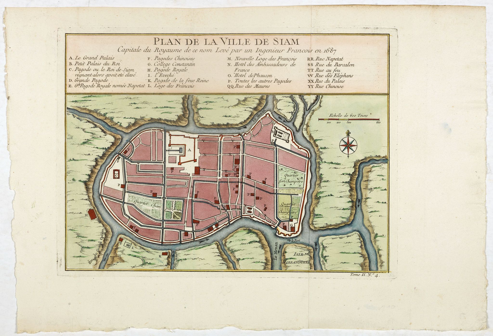BELLIN, J.N., Plan de la ville de Siam., antique map, old maps