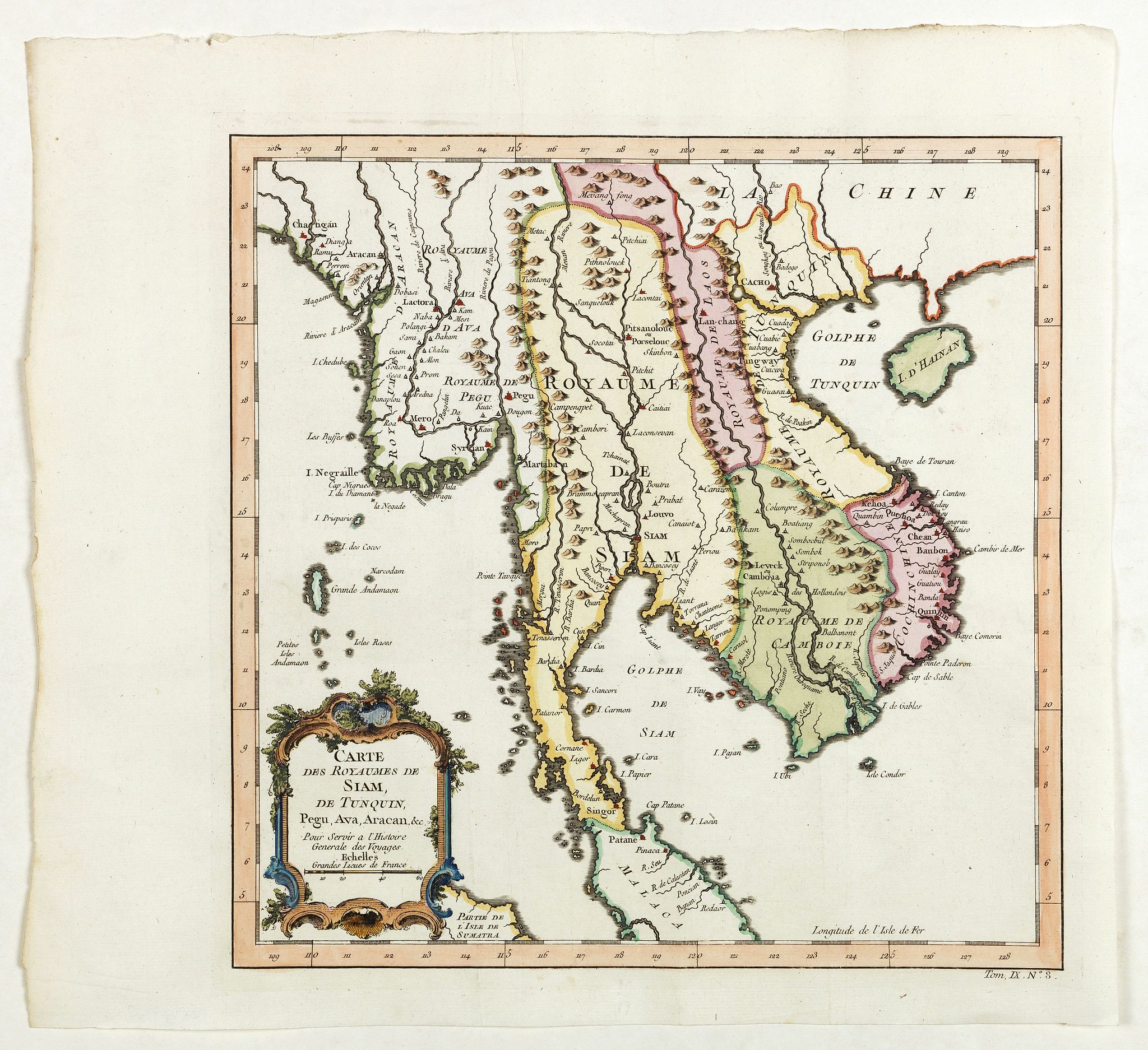 BELLIN, J.N., Carte des Royaumes de Siam, du Tunquin, Pegu, Ava, Aracan . . ., antique map, old maps