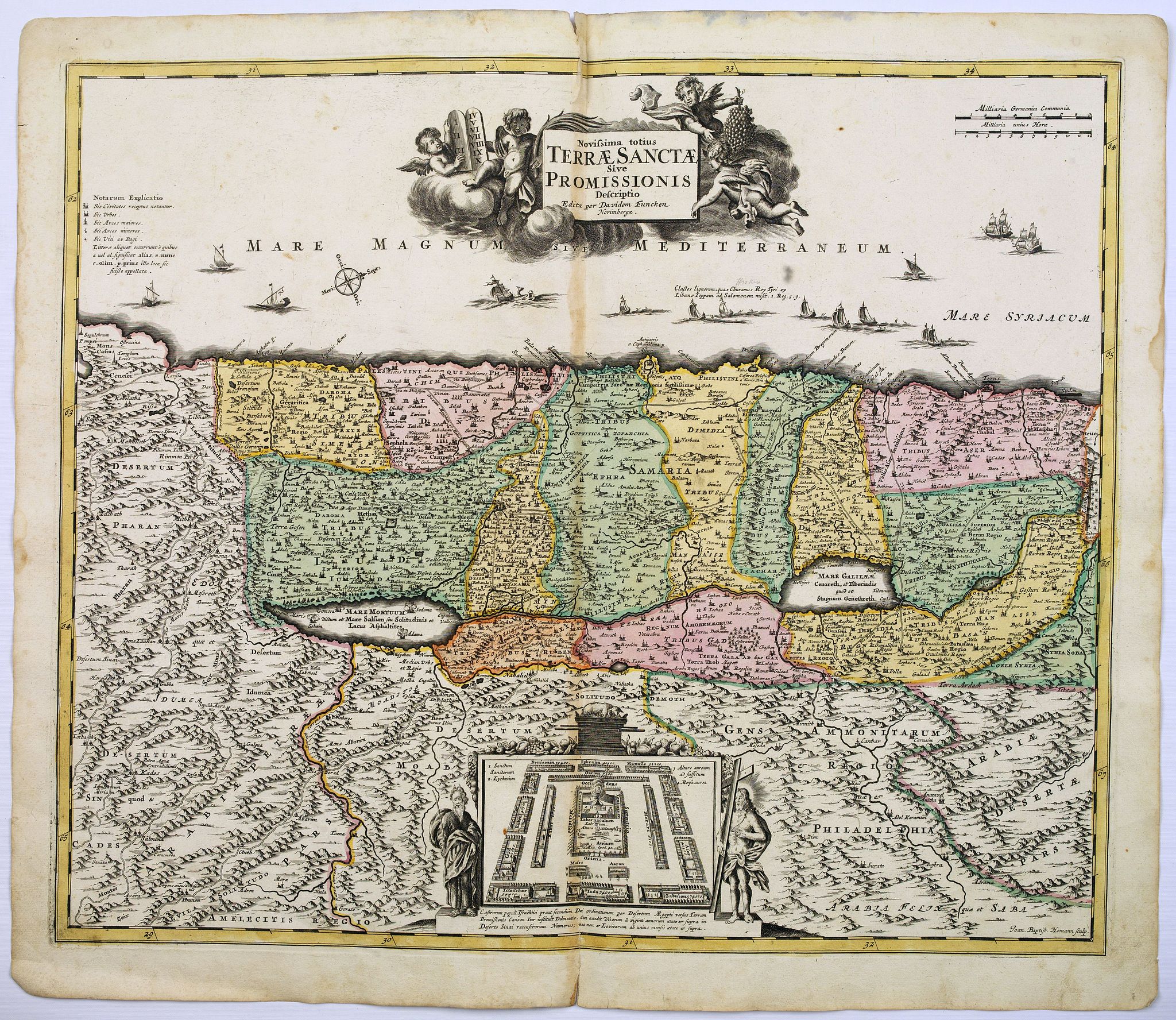 FUNCK, D., Novissima totius Terrae Sanctae sive promissionis. . ., antique map, old maps