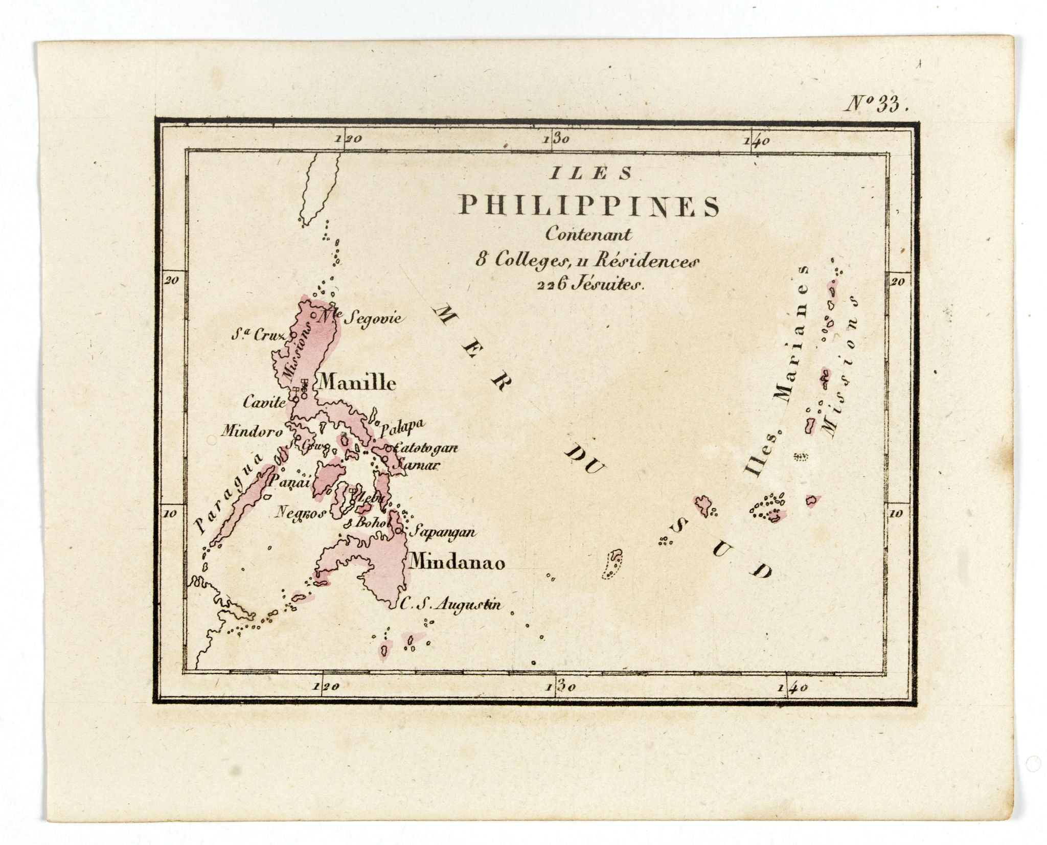 DENIS, L., Isles Philippines Contenant 8 Colleges, u Résidences 226 Jésuites., antique map, old maps