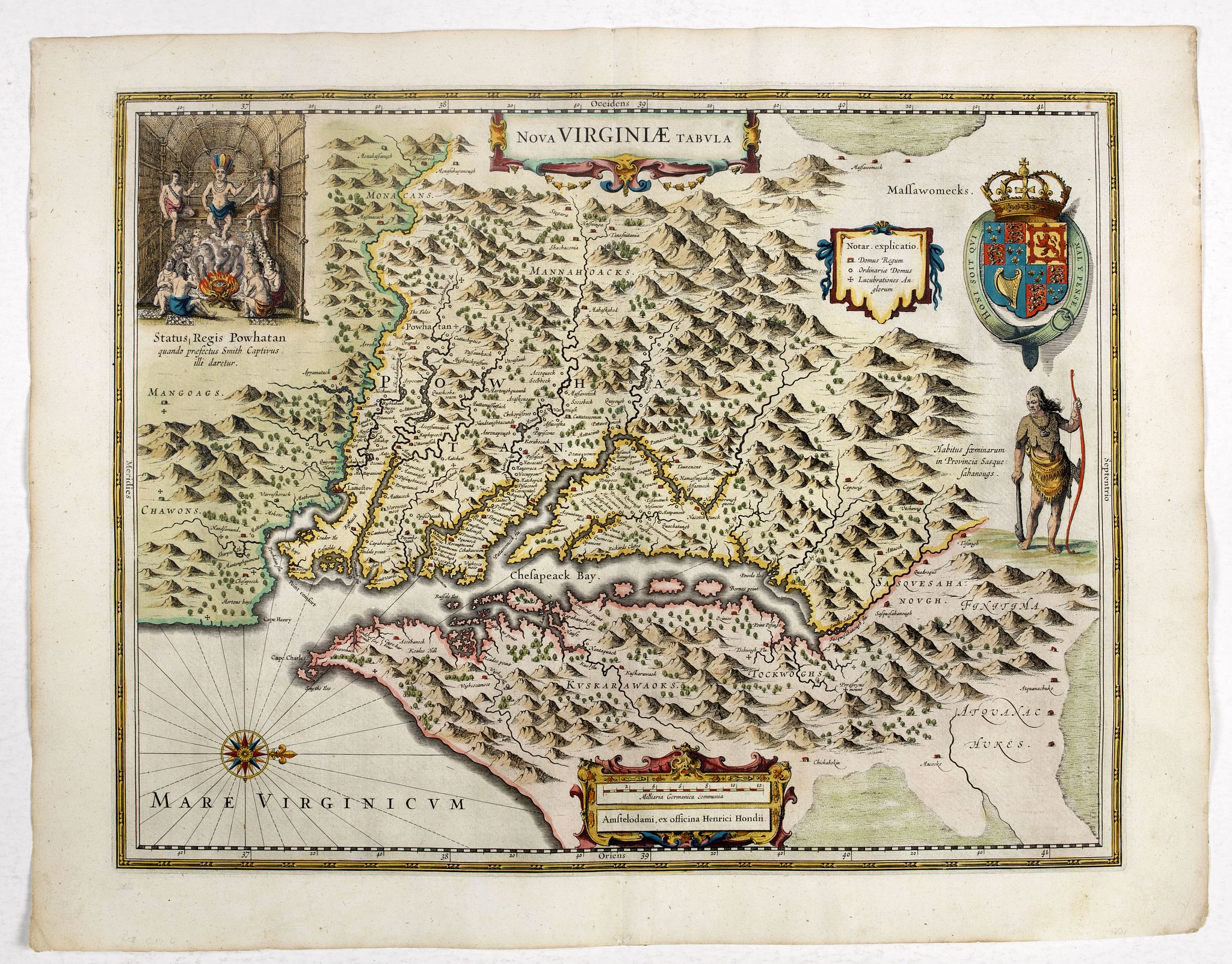 HONDIUS, H., Nova Virginiae Tabula., antique map, old maps