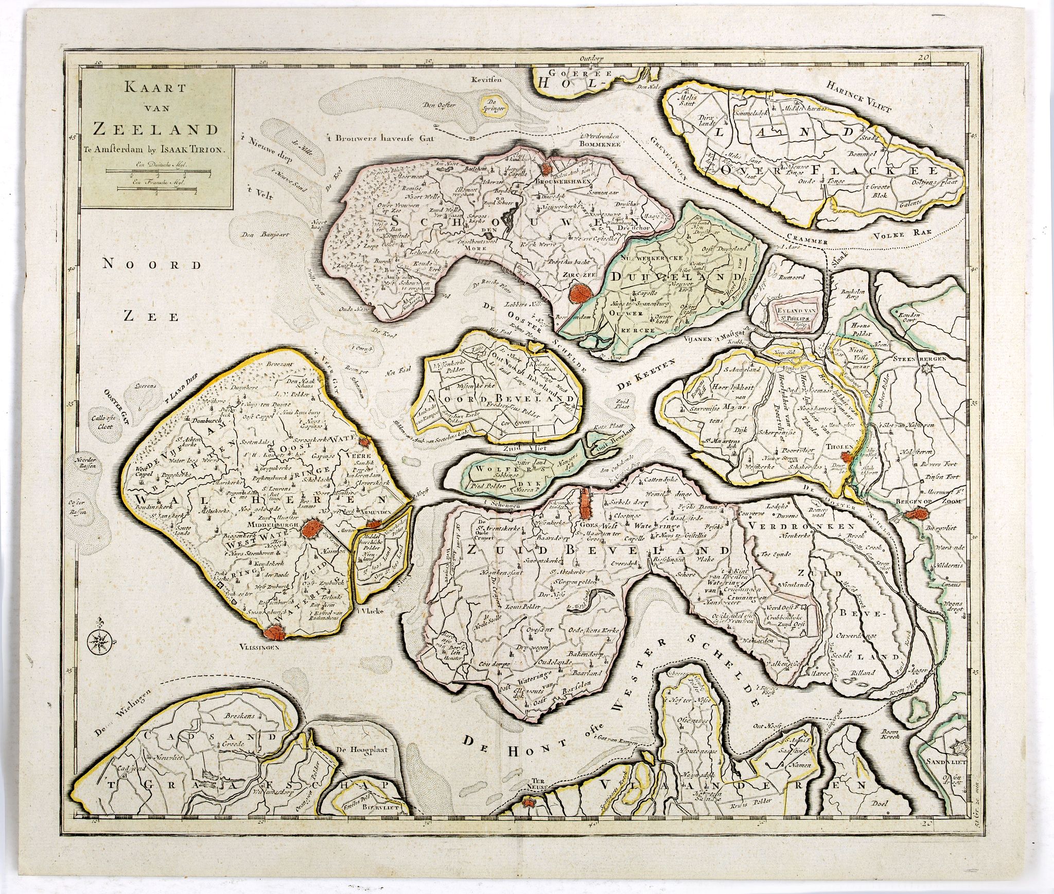 TIRION, I., Kaart van Zeeland., antique map, old maps