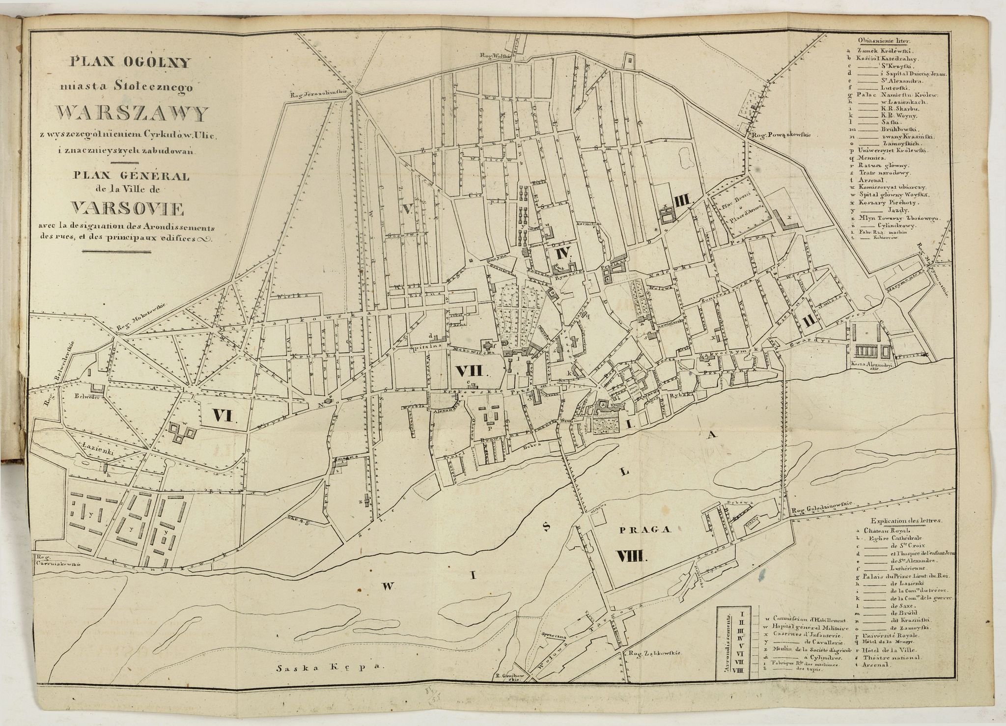 GLÜCKSBERG, J., Plan I Obraz Warszawy. Plan et Panorama de Varsovie., antique map, old maps