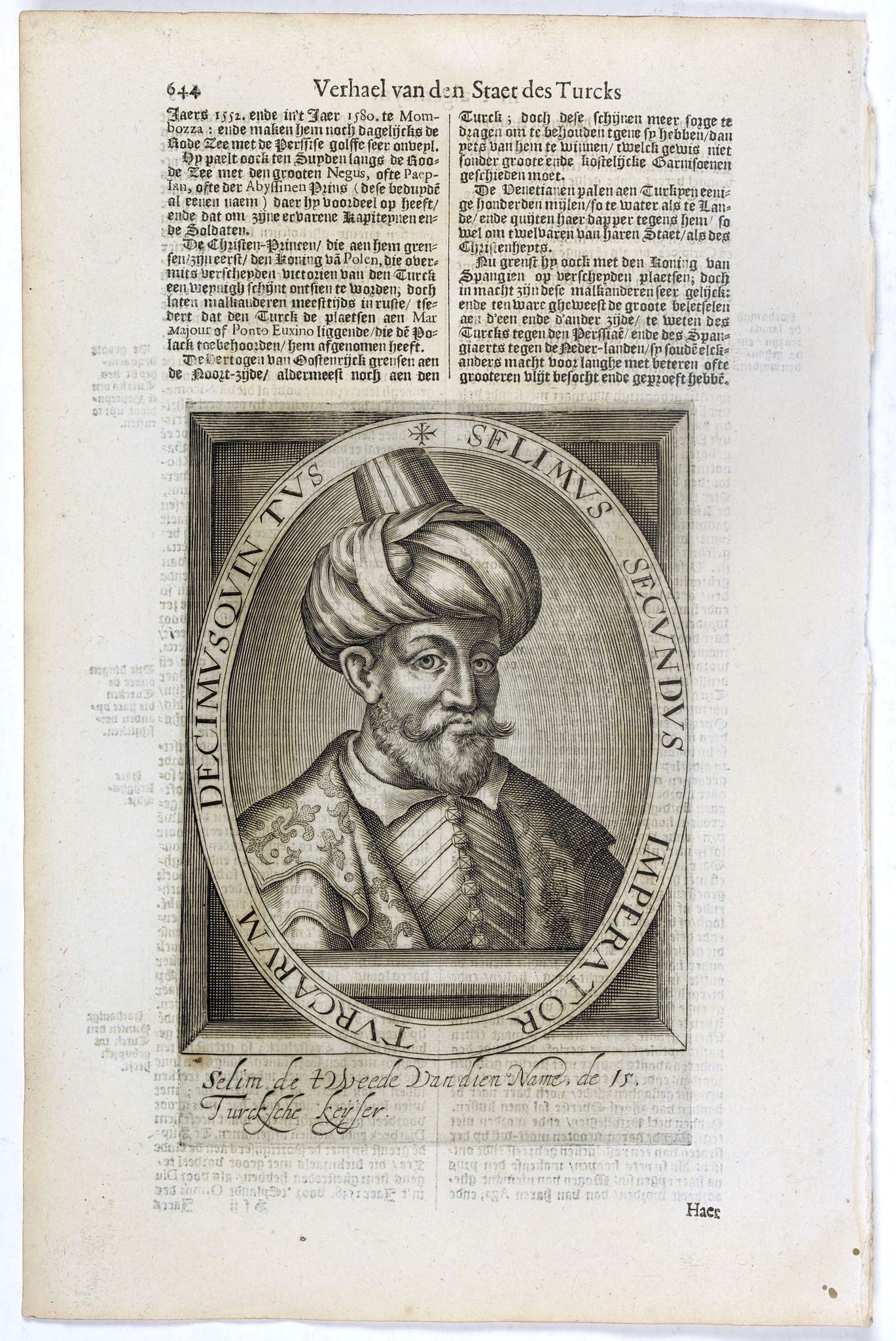 DE CLERCK, N., Selimus Secundus Imperator Turcarum Decimus Quintus., antique map, old maps