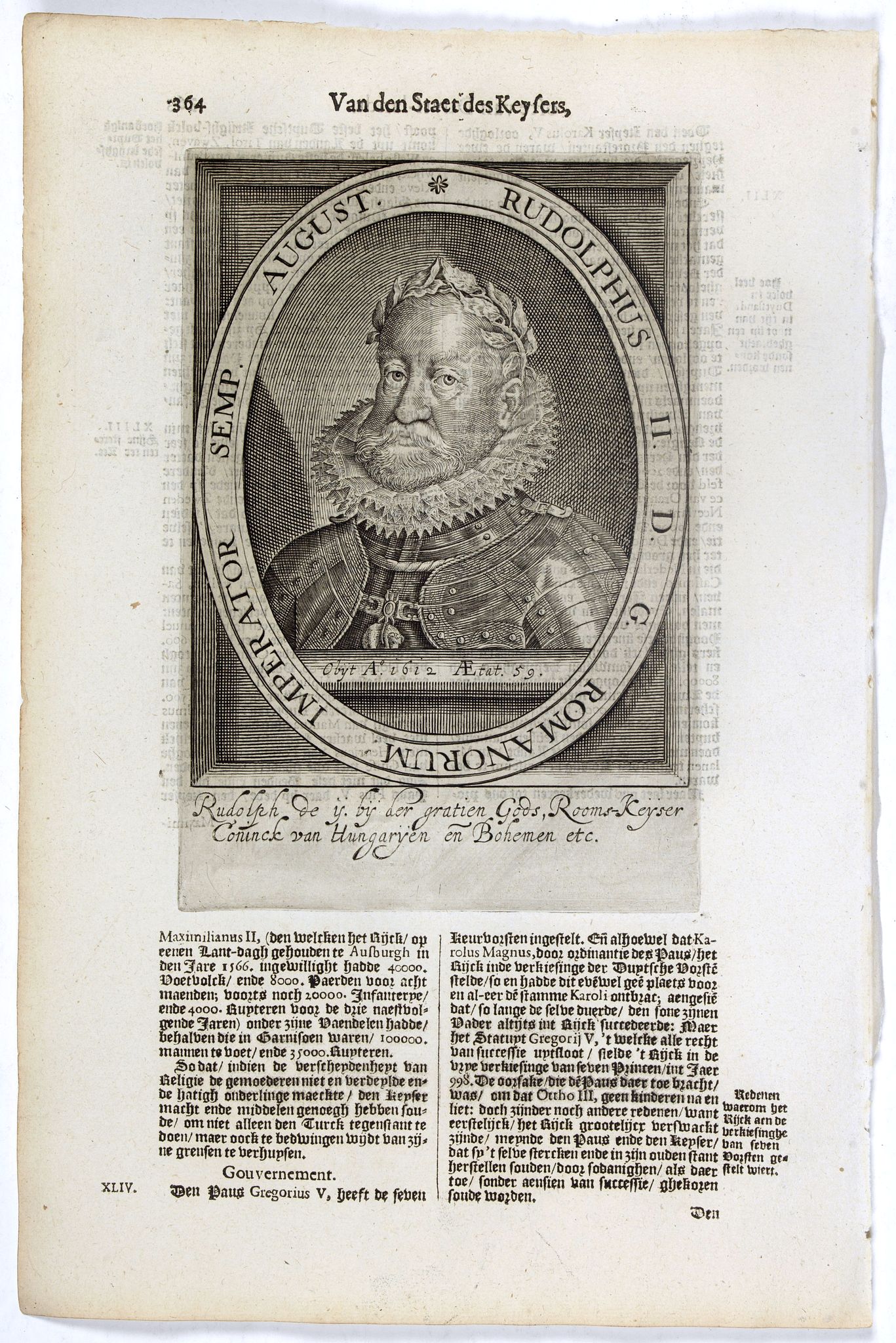 DE CLERCK, N., Rudolphus II. D. G. Romanorum. Imperator Semp. August., antique map, old maps