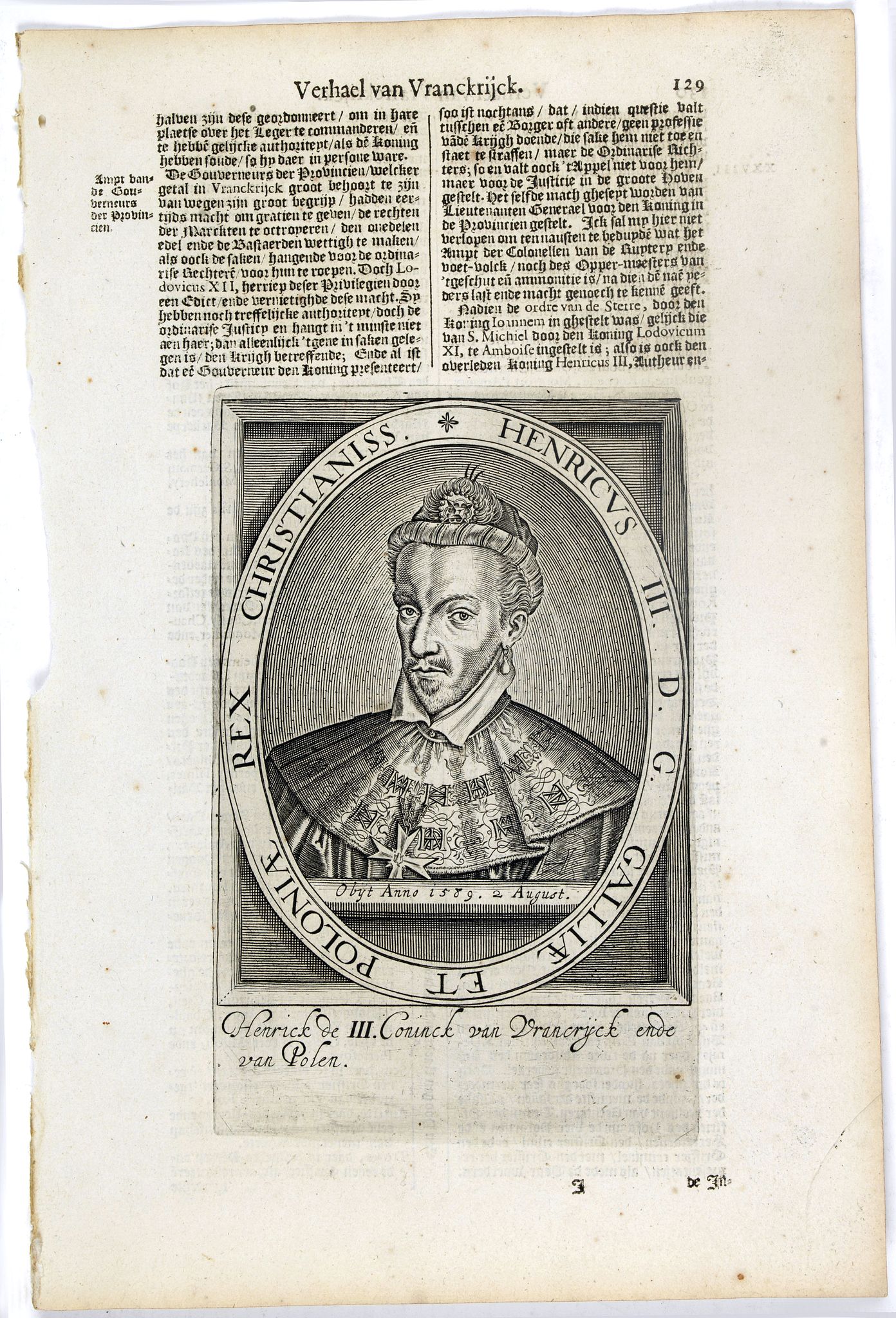 DE CLERCK, N., Henricus III. D. G. Galliae Et Poloniae Rex Christianiss., antique map, old maps