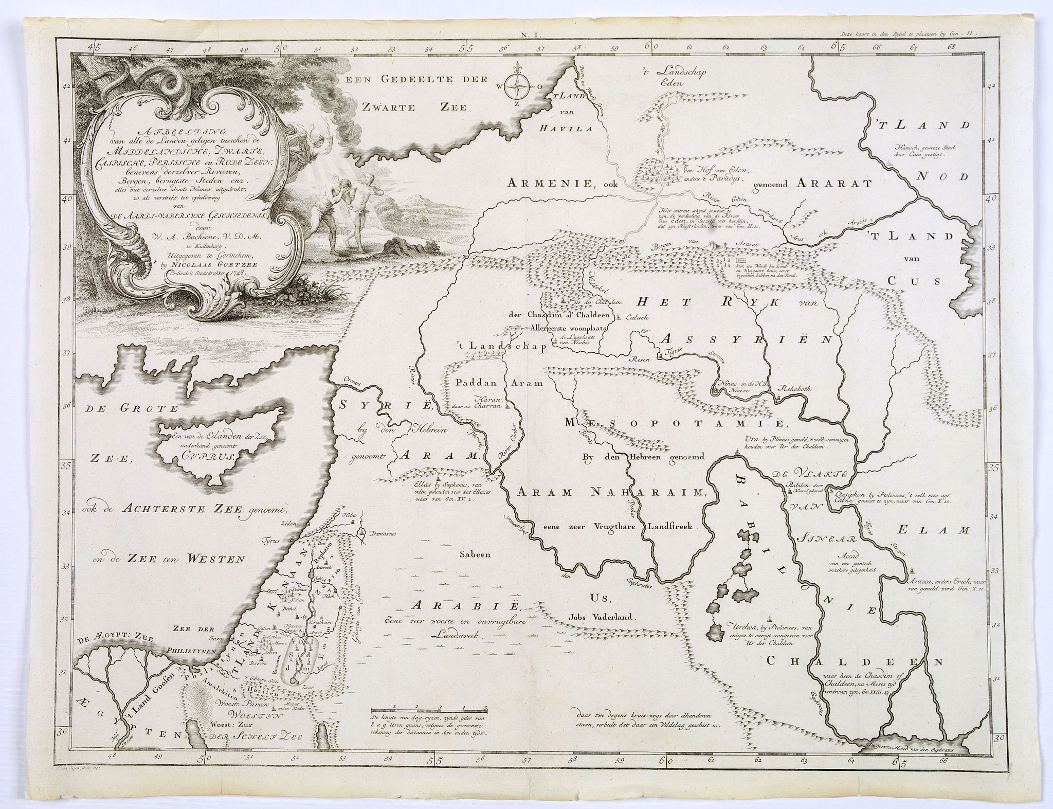 BACHIENE, W.A., Afbeelding van all de Landen gelegen tusschen de Middellandsche, Zwarte, Caspische, Persische en Rode Zeën., antique map, old maps