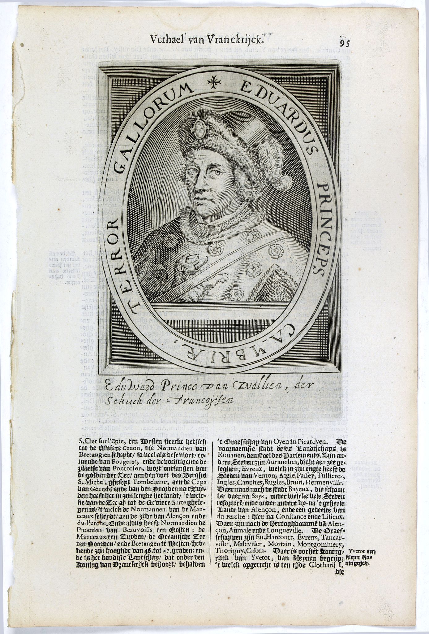 DE CLERCK, N., Eduardus Princeps Cambriae, Terror Gallorum., antique map, old maps