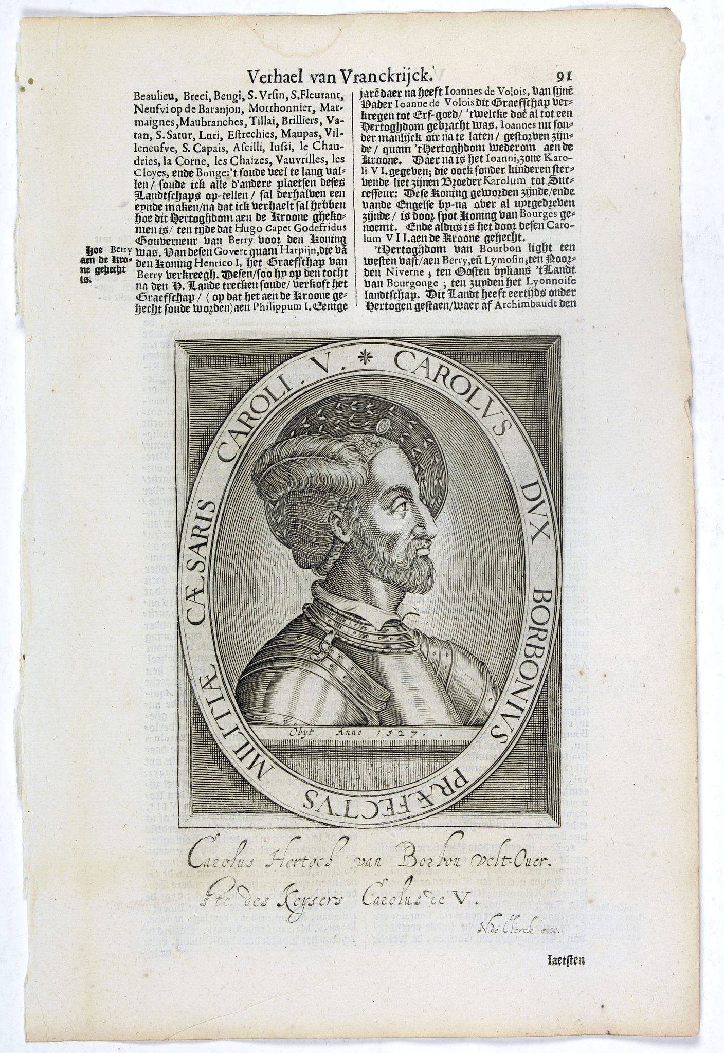 DE CLERCK, N., Carolus Dux Borbonius Praefectus Militiae Caesaris Caroli. V., antique map, old maps