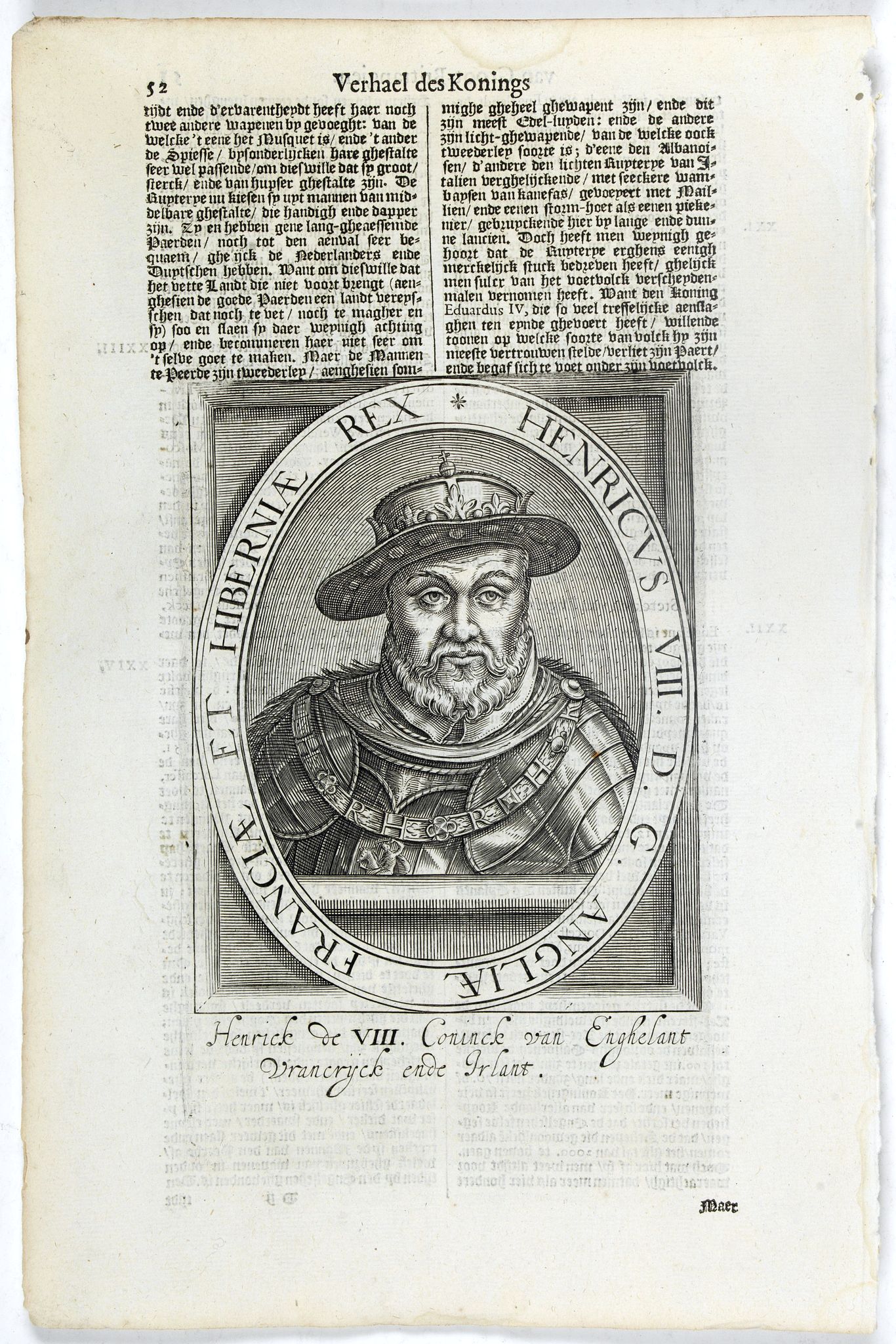 DE CLERCK, N., Henricus VIII D.G. Angliae Franciae Et Hiberniae Rex., antique map, old maps