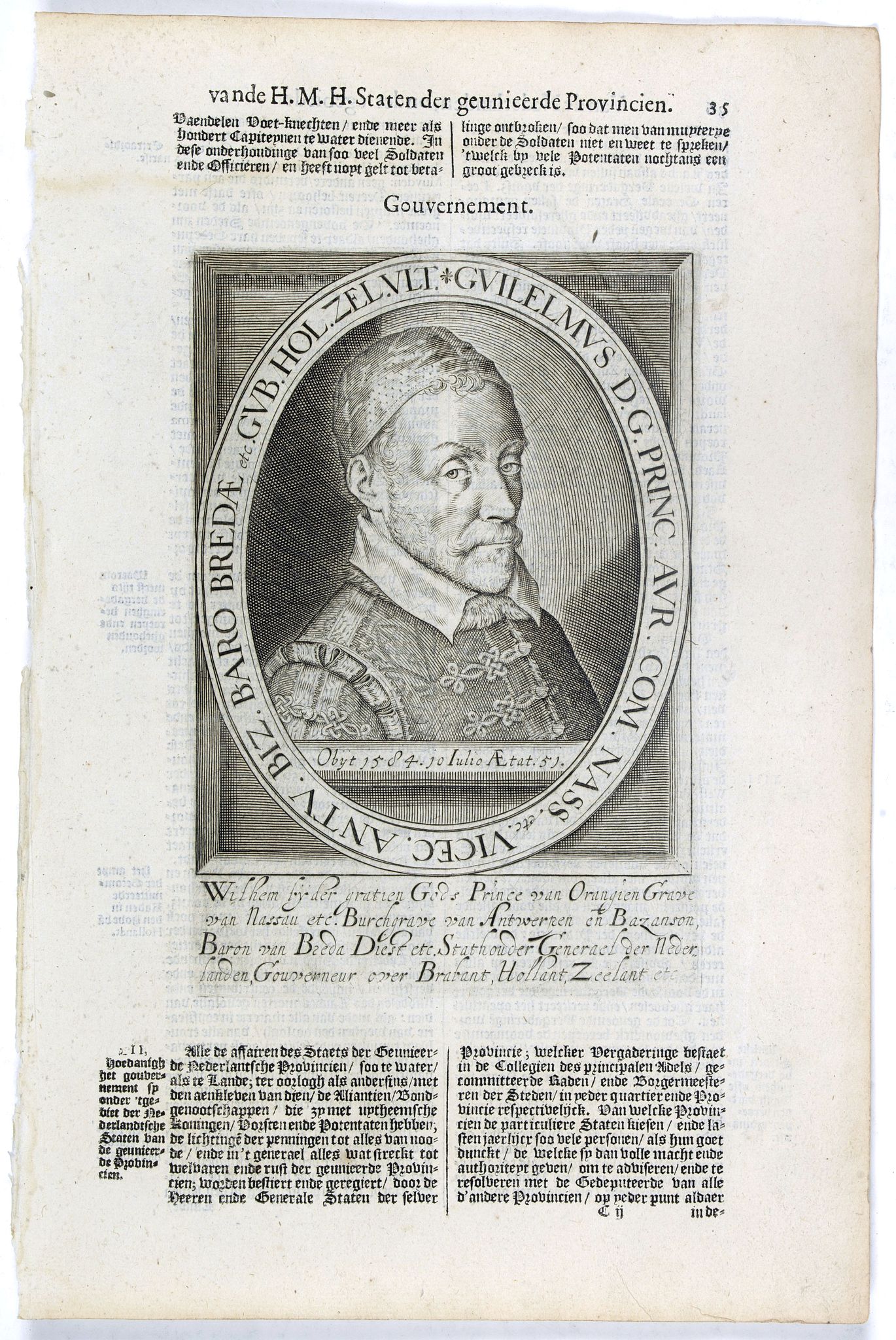 DE CLERCK, N., Guilelmus D. G. Princ. Aur. Com. Nass. etc. Vicec. Antu. Biz. Baro Bredae etc. Gub. Hol. Zel. Ult., antique map, old maps