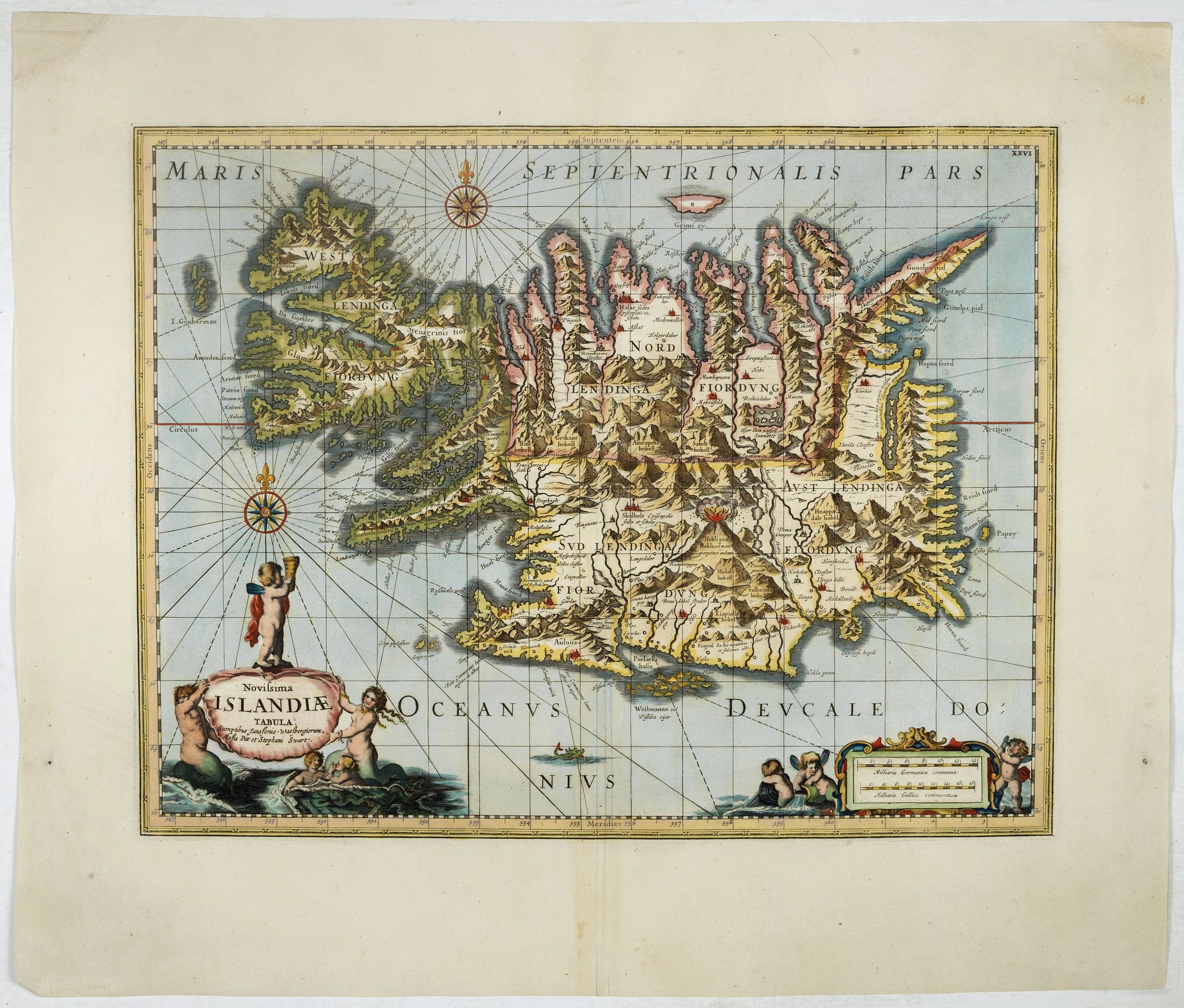 PITT, M. / SWART, S. / JANSSONIUS VAN WAESBERGHE, , Novissima Islandiae Tabula. Sumptibus Janssonio - Waesbergiorum, Mosis Pitt et Stephani Swart., antique map, old maps