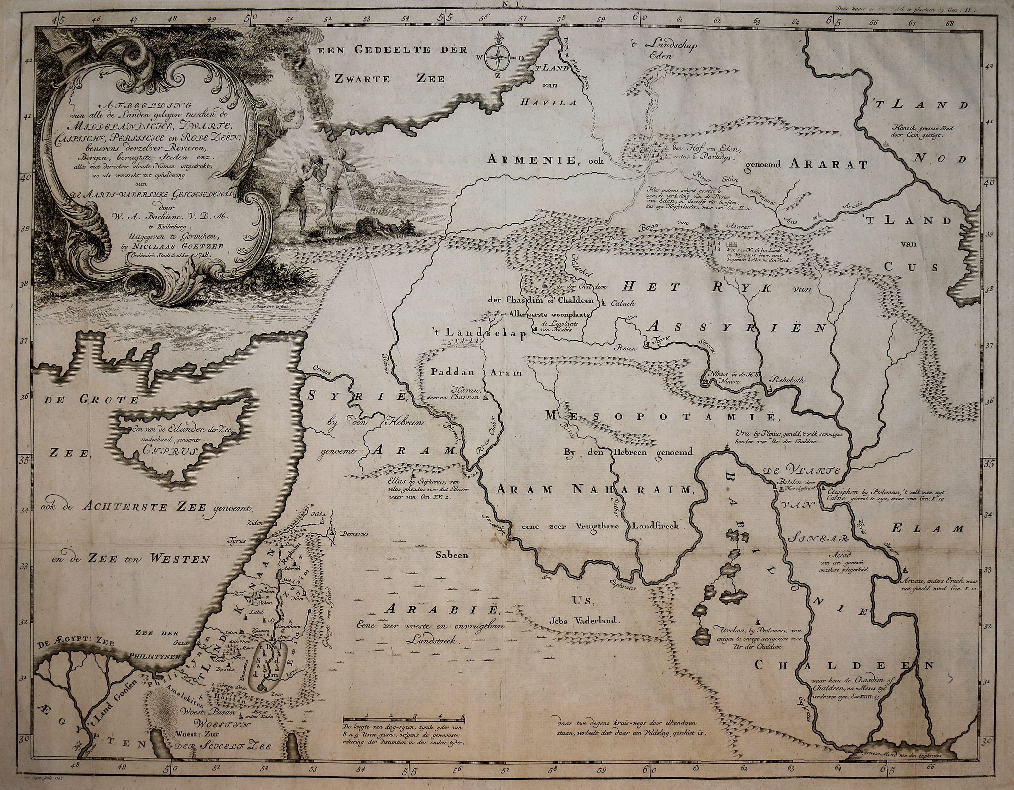 BACHIENE, W.A., Afbeelding van alle de landen gelegen tusschen de Middelandsche, Zwarte, Caspische, Persische en Rode Zeën., antique map, old maps