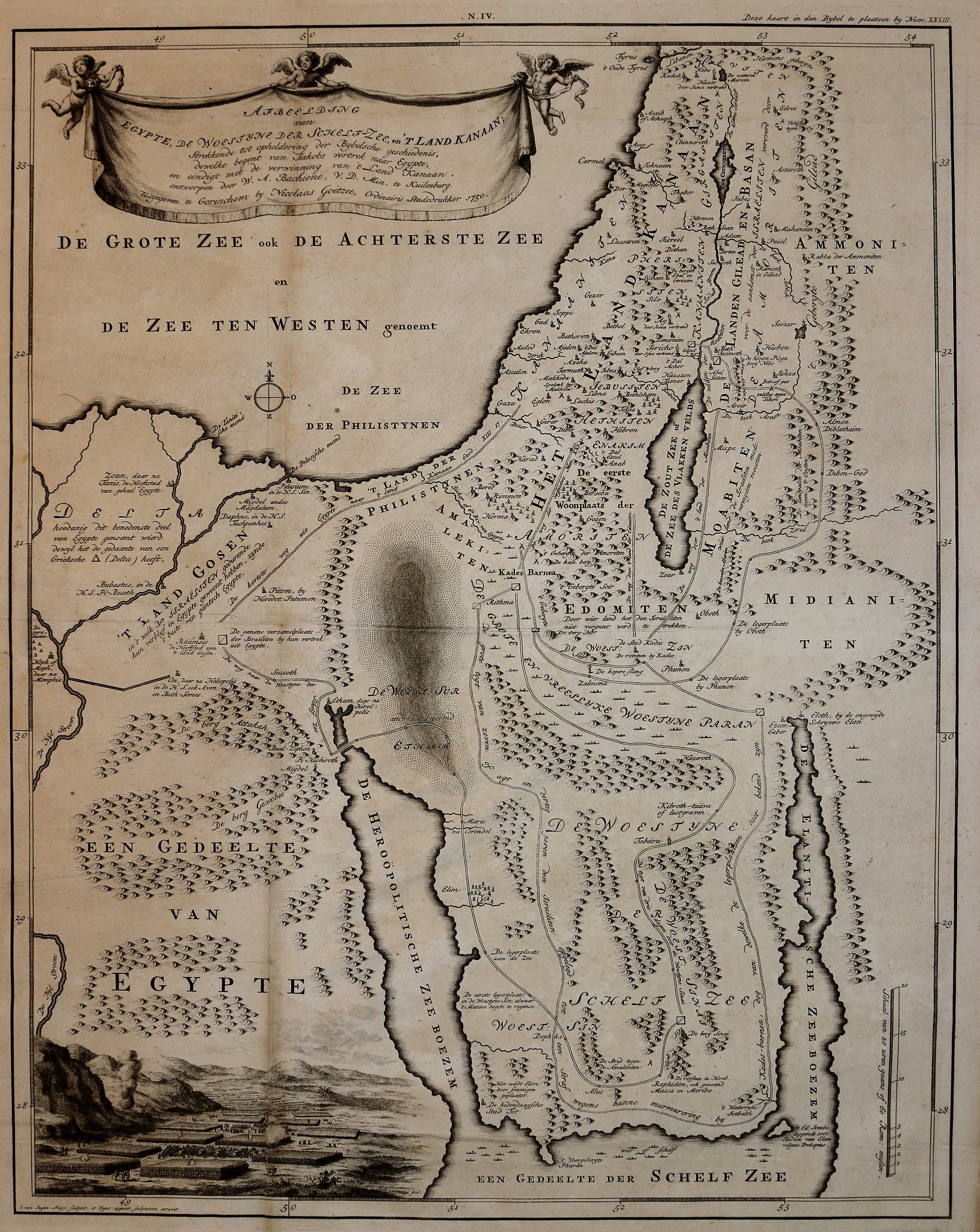 BACHIENE, W.A., AFBEELDING VAN EGYPTE, DE WOESTIJNE DER SCHELFZEE EN 'T LAND KANAAN. . ., antique map, old maps