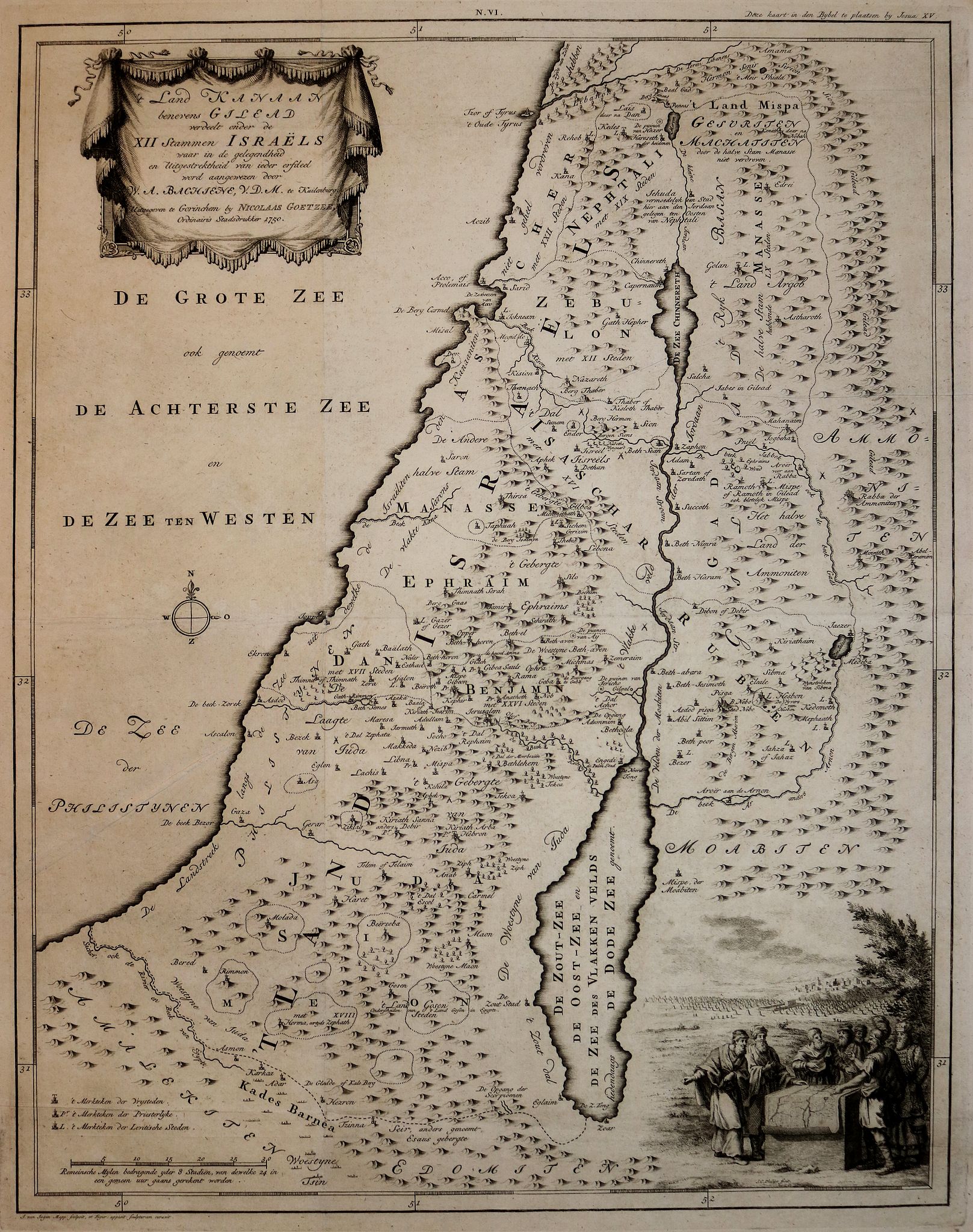 BACHIENE, W.A., 'T LAND KANAAN benevens GILEAD., antique map, old maps