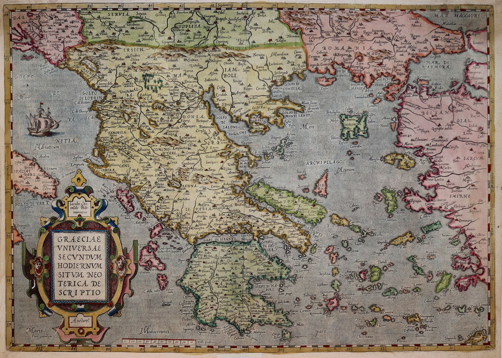 ORTELIUS, A., Graeciae Universae Secundum Hodiernum Situm Neoterica descriptio., antique map, old maps