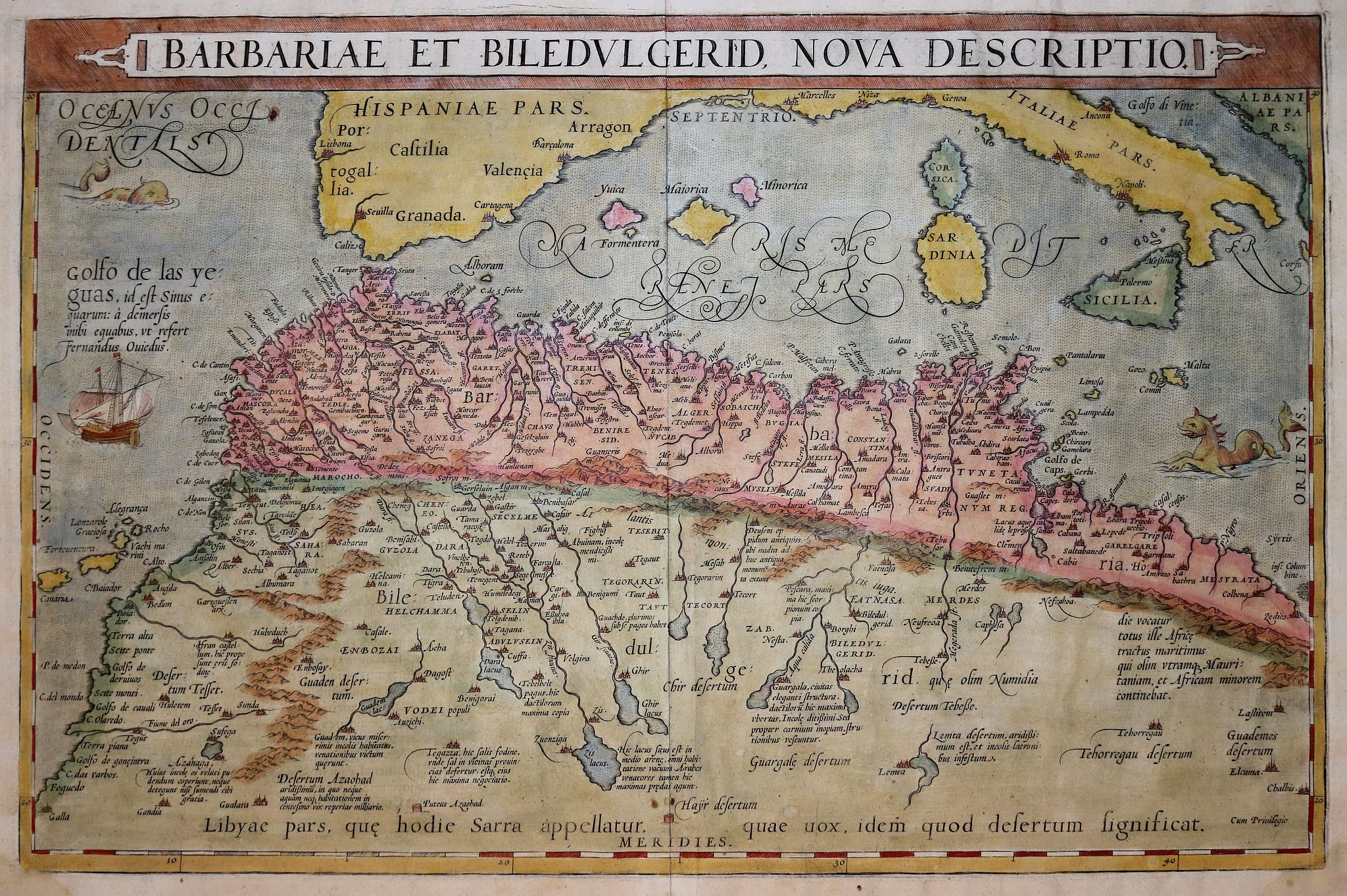 ORTELIUS, A., Barbariae et Biledulgerid, nova descriptio., antique map, old maps