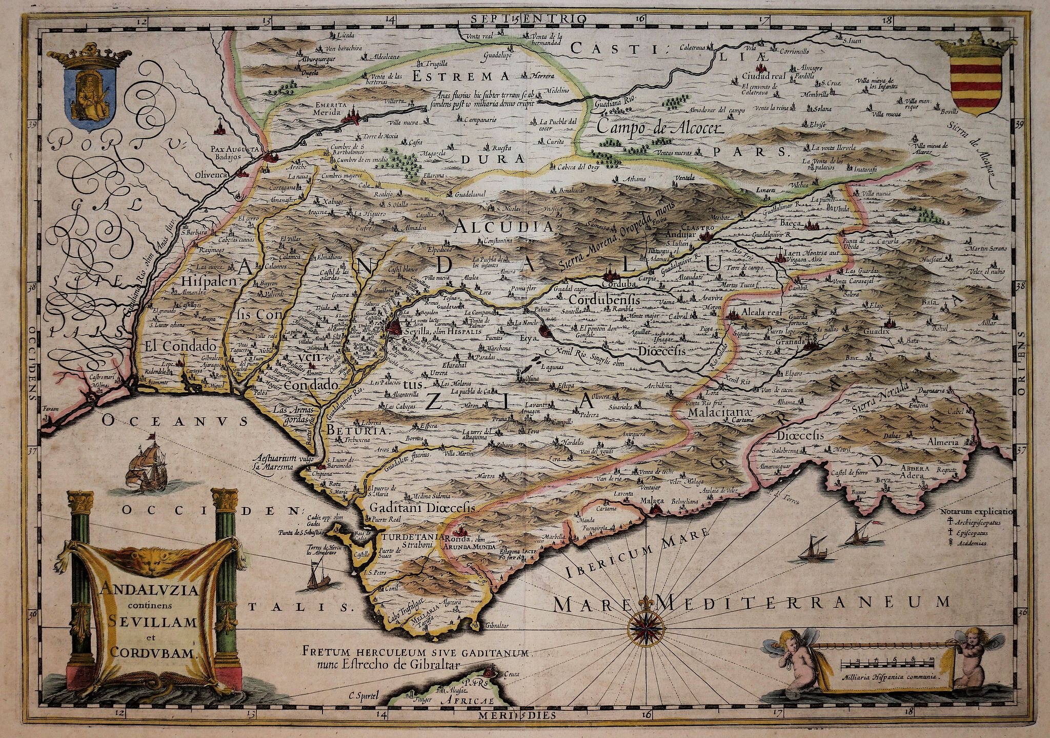 BLAEU, W., Andaluzia continens Sevillam . . ., antique map, old maps