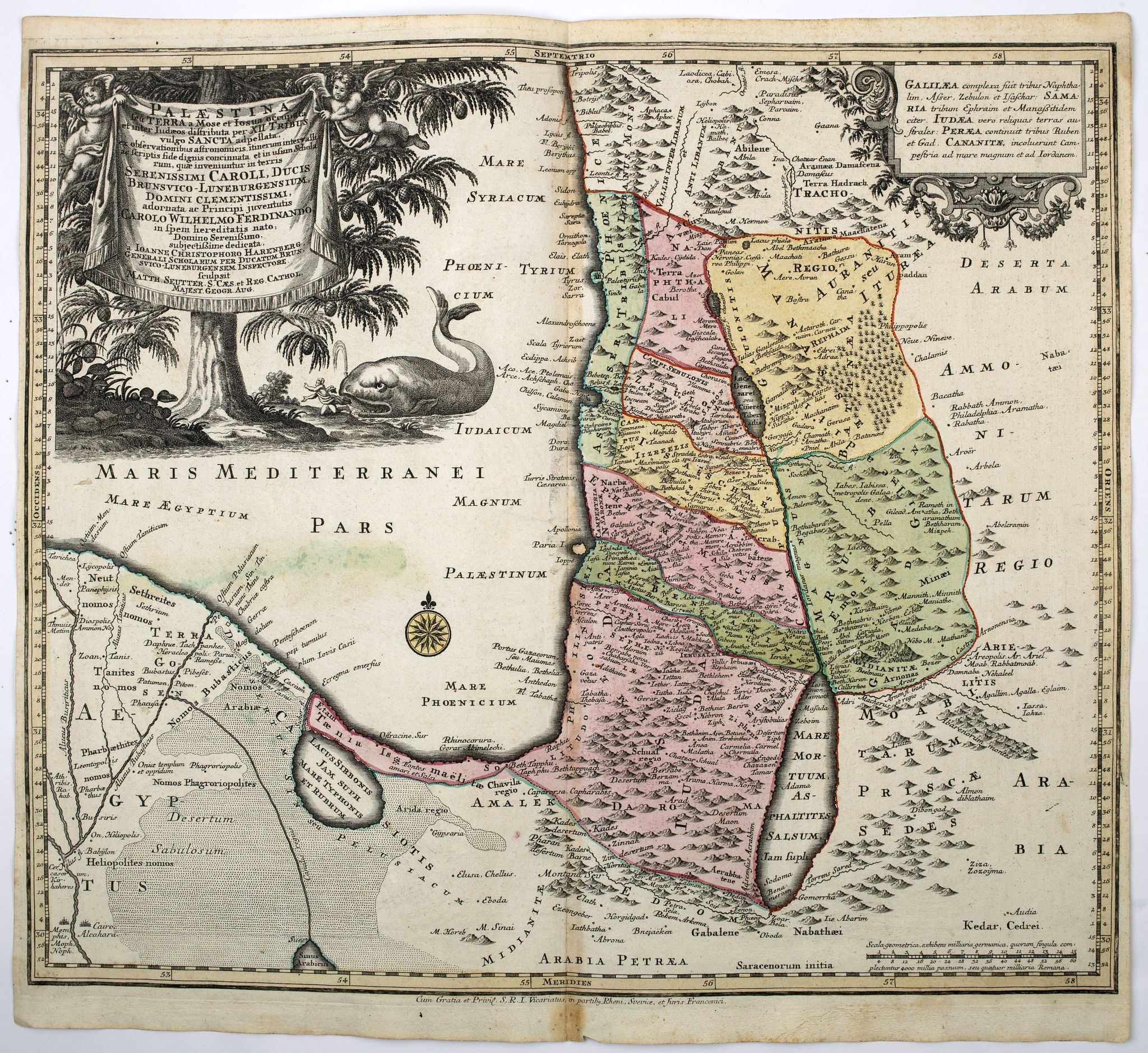 SEUTTER, M., Palaestina seu Terra a Mose et Iosua occupata…, antique map, old maps