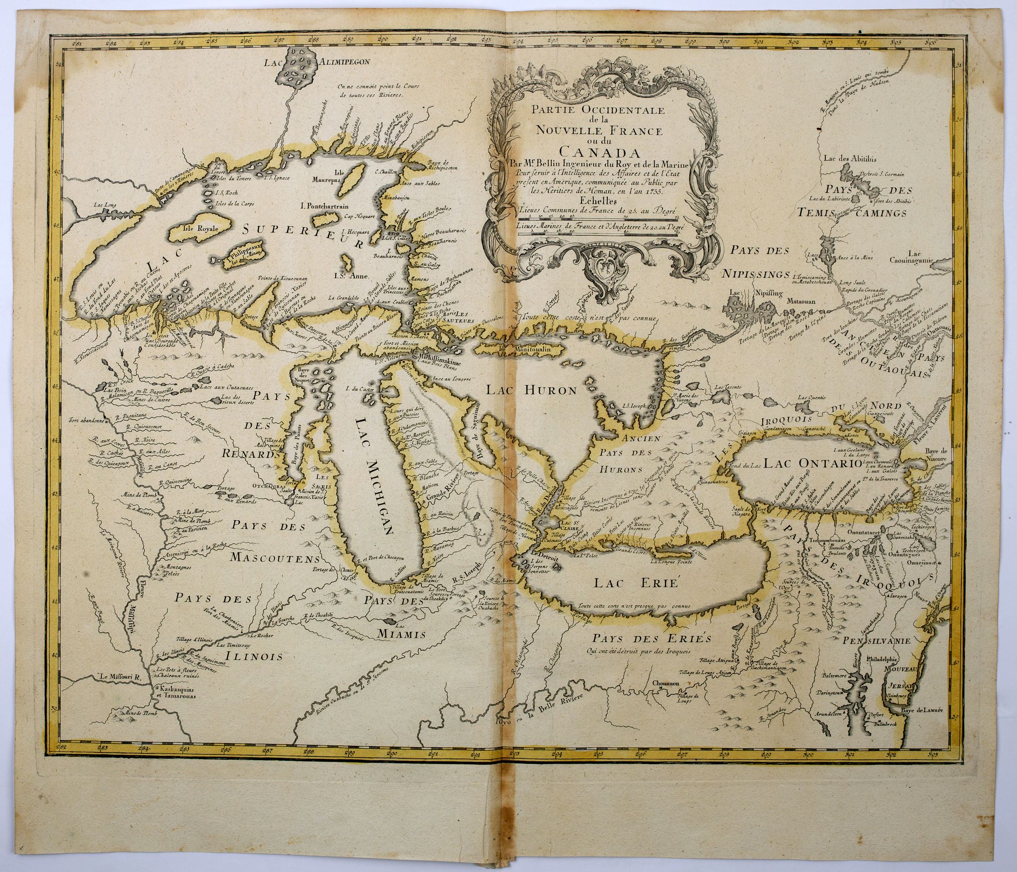 BELLIN, J.N. / HOMAN, J.B., Partie Occidentale de la Nouvelle France ou de Canada., antique map, old maps