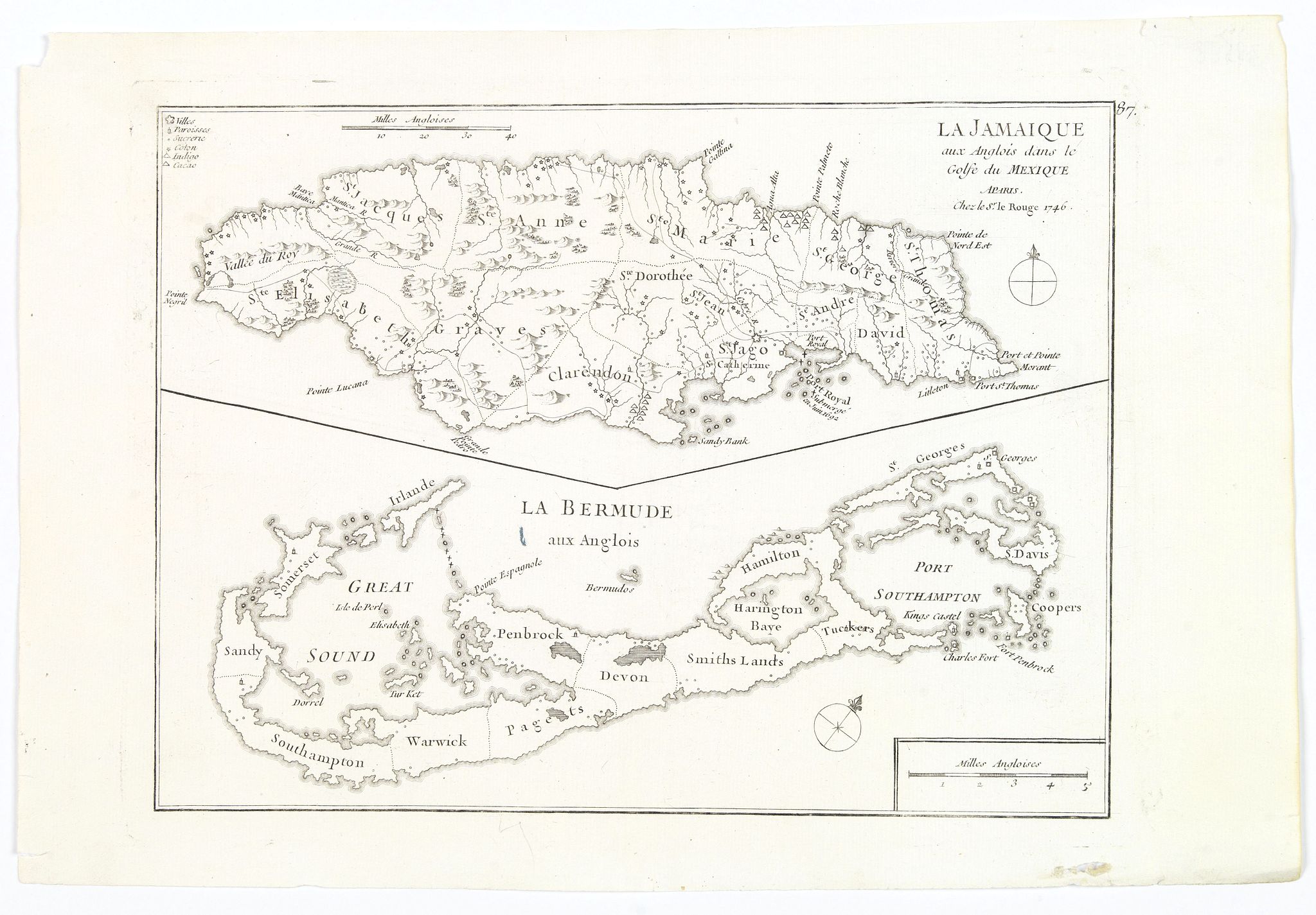 LE ROUGE, G.L., La Jamaique.. La Bermude.., antique map, old maps