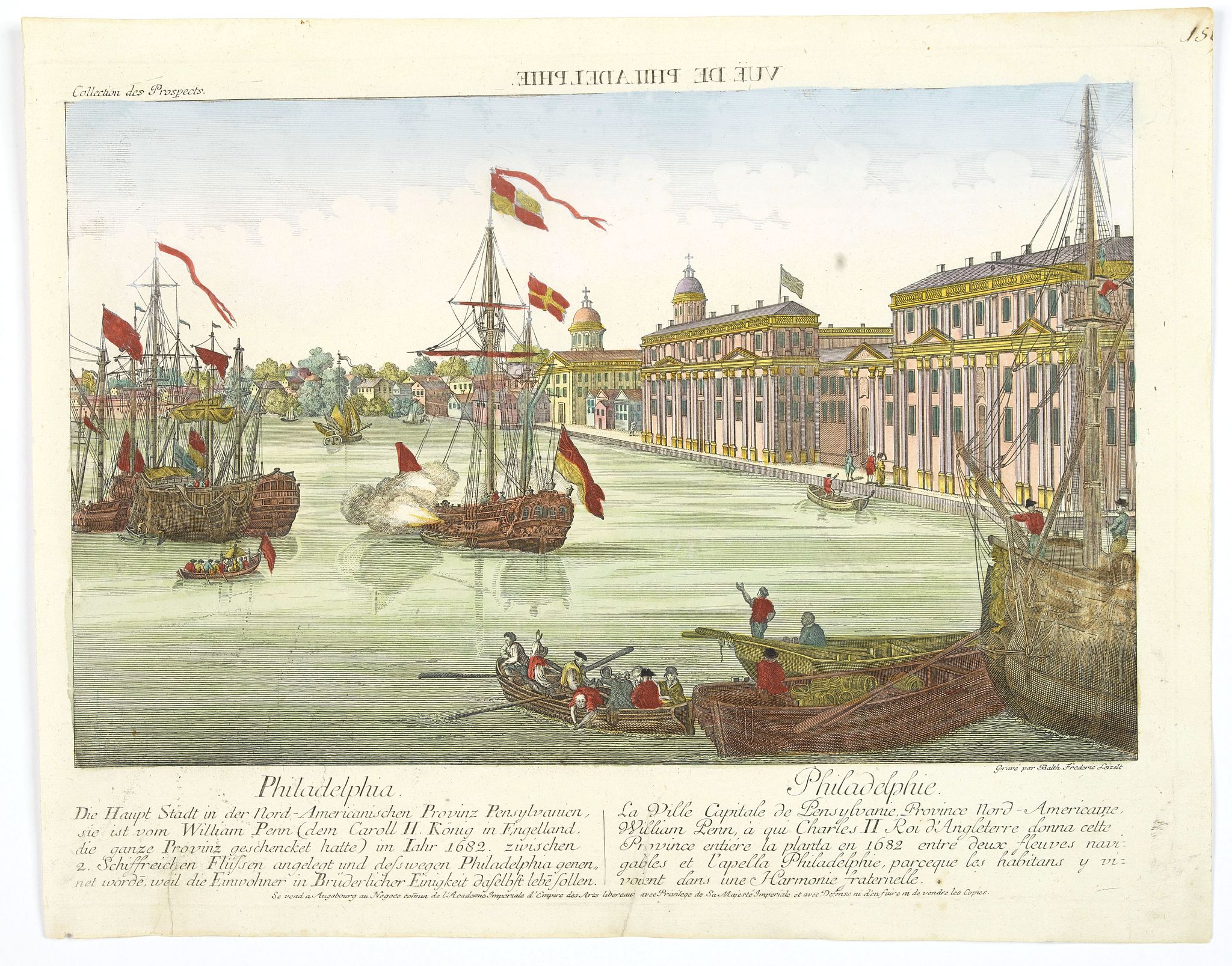 LEIZELT, B.F., Vue de Philadelphie., antique map, old maps