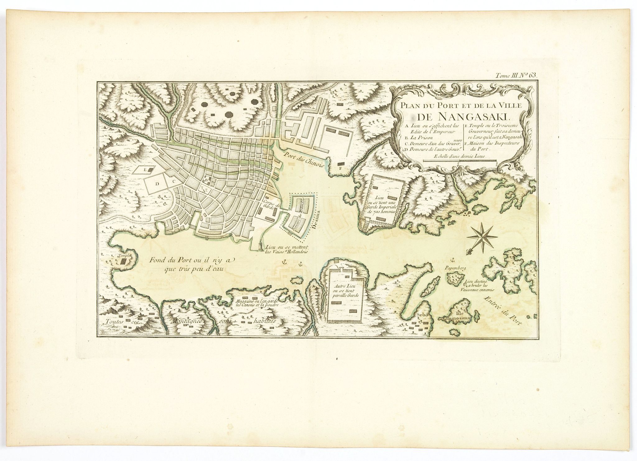BELLIN, J.N., Plan du port et de la ville de Nangasaki., antique map, old maps