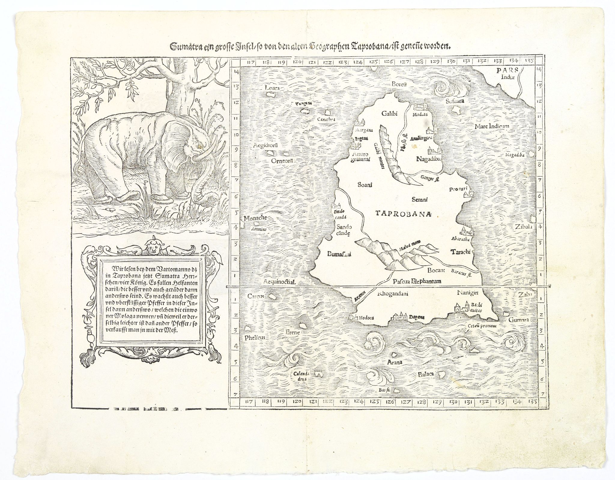 MUNSTER,S., Sumatra Ein Grosse Insel / So Von Den alten Geographen Taprobana…, antique map, old maps
