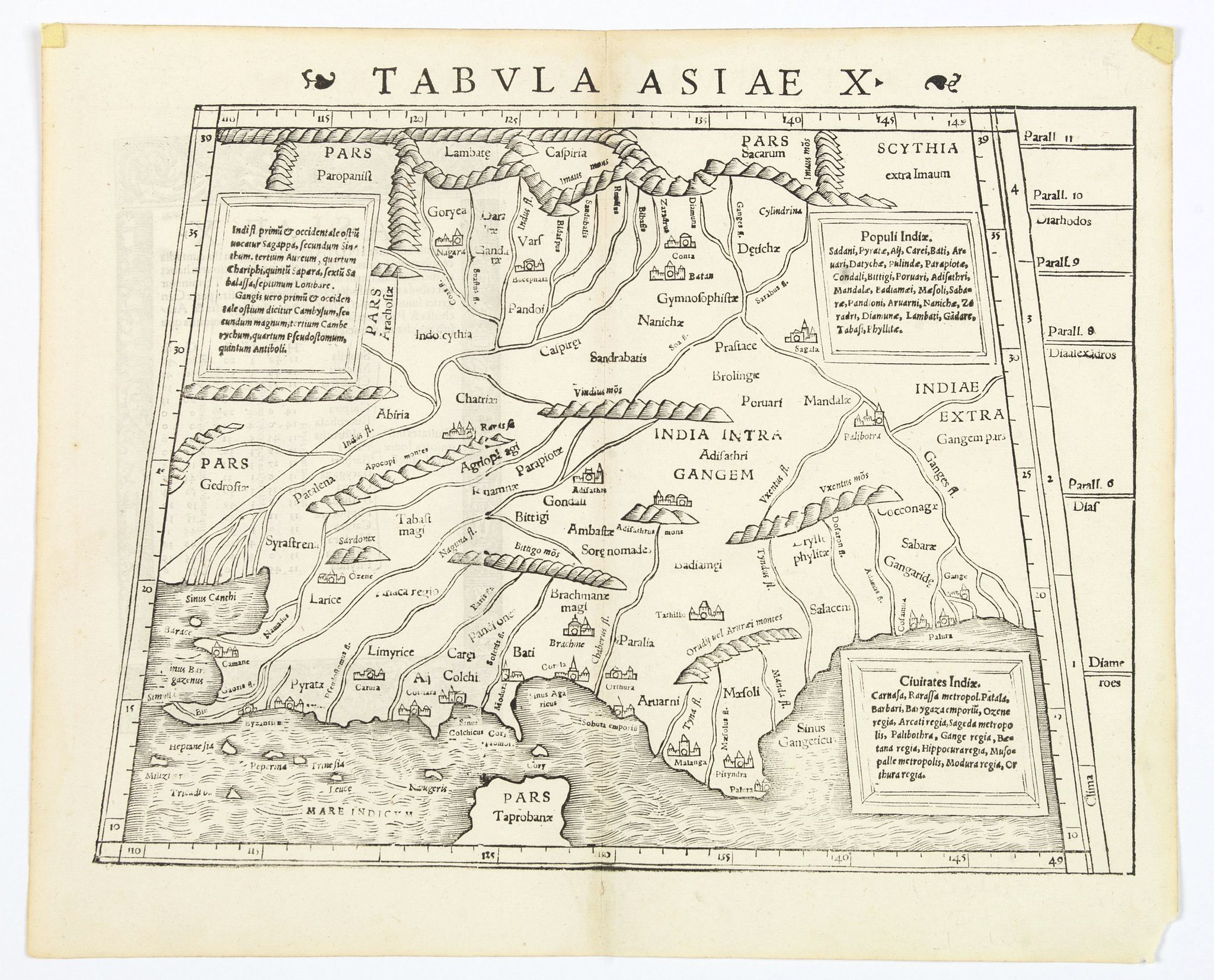MÜNSTER, S., Tabula Asiae X (India), antique map, old maps