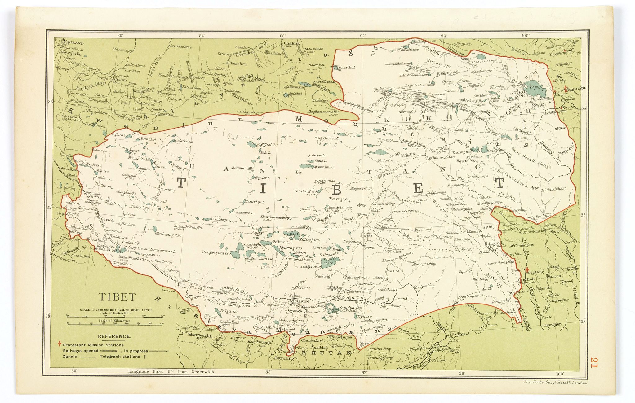 STANFORD., Tibet., antique map, old maps