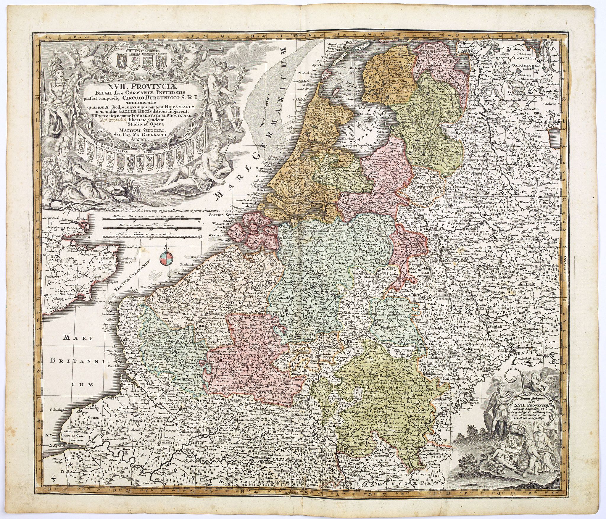 SEUTTER, M., XVII Provinciae XVII Belgi sive Germaniae Inferioris. . ., antique map, old maps