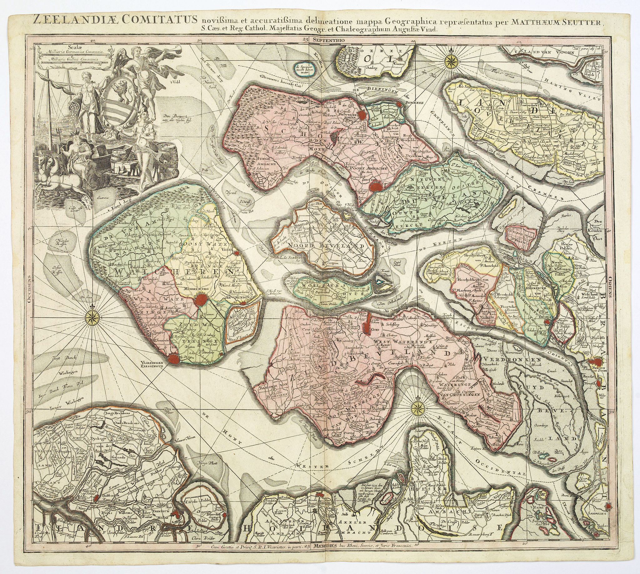 SEUTTER, M., Zeelandiae Comitatus. . ., antique map, old maps