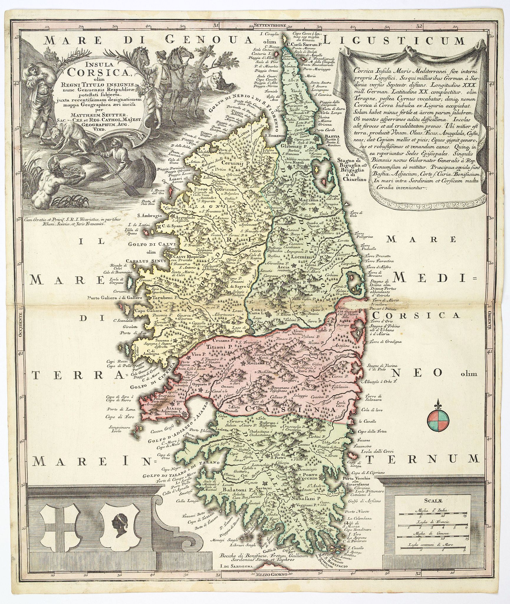 SEUTTER, M., Insula Corsica olim Regni Titulo insignis. . ., antique map, old maps