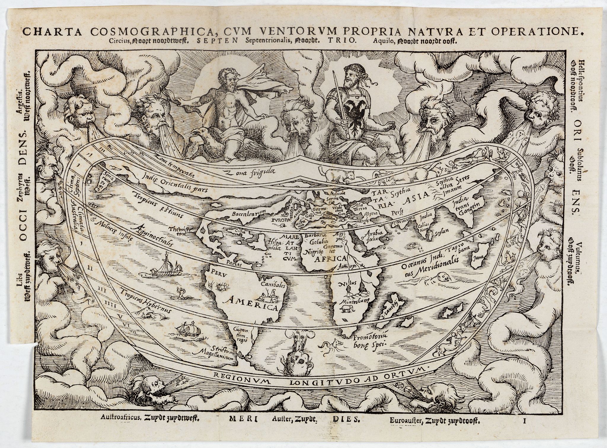 APIANUS, P., Charta cosmographica, cum ventorum propria natura et operatione.., antique map, old maps