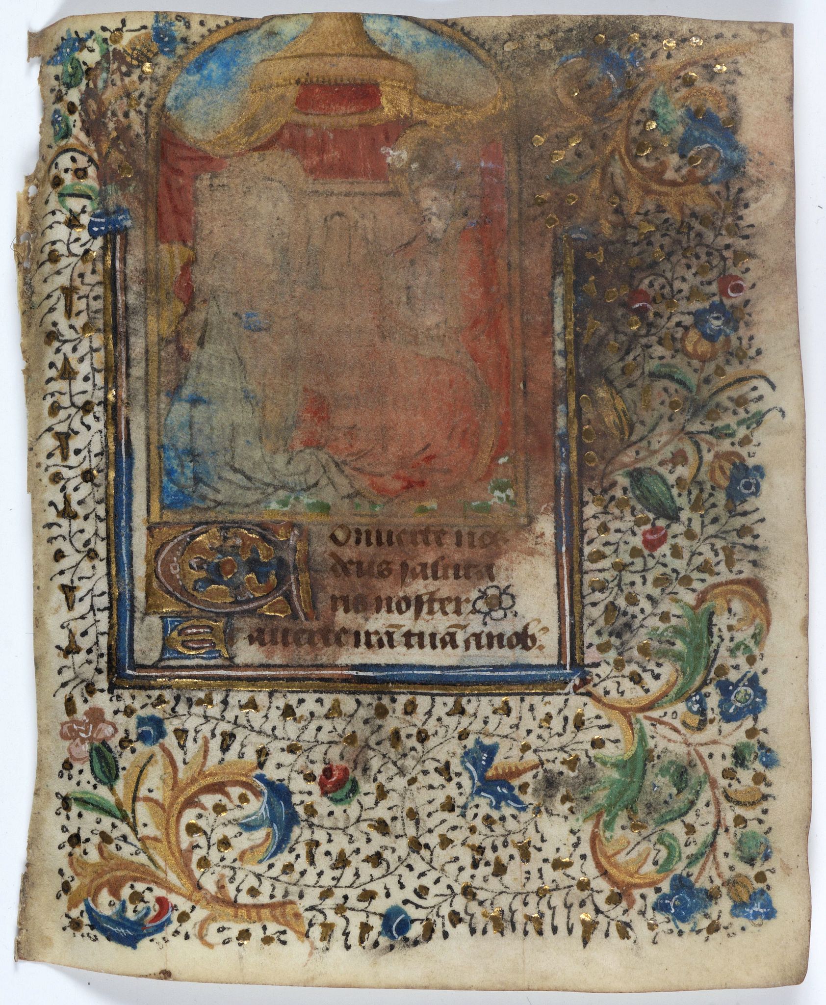 BOOK OF HOURS, Leaf on vellum from a manuscript Book of Hours., antique map, old maps