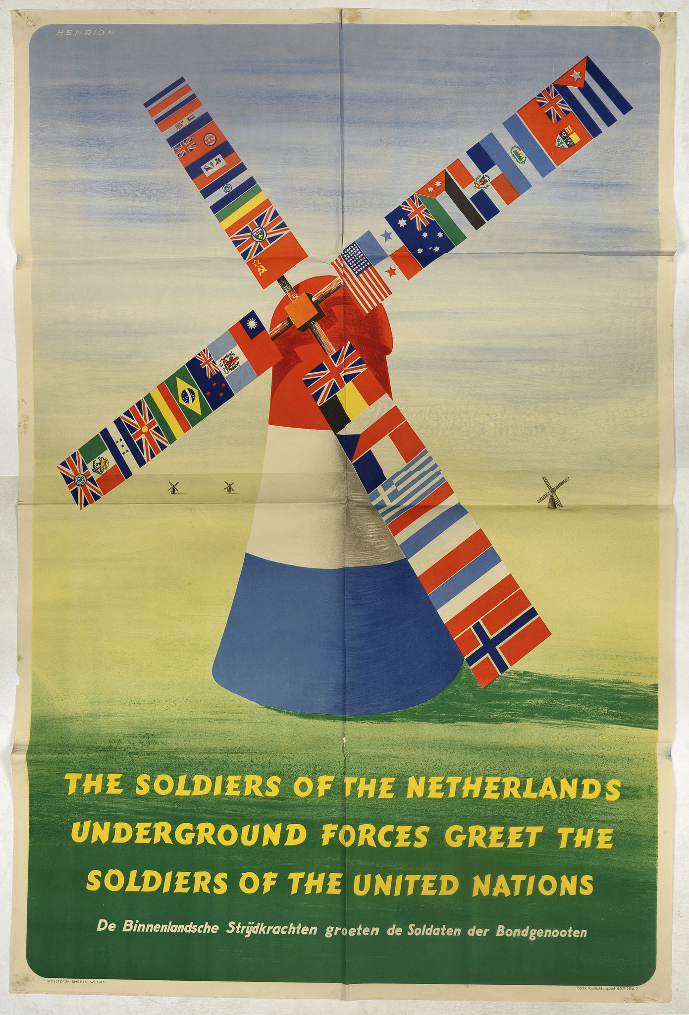 HENRION, F. H. K., The soldiers of the Netherlands Underground Forces greet the Soldiers of the United Nations., antique map, old maps