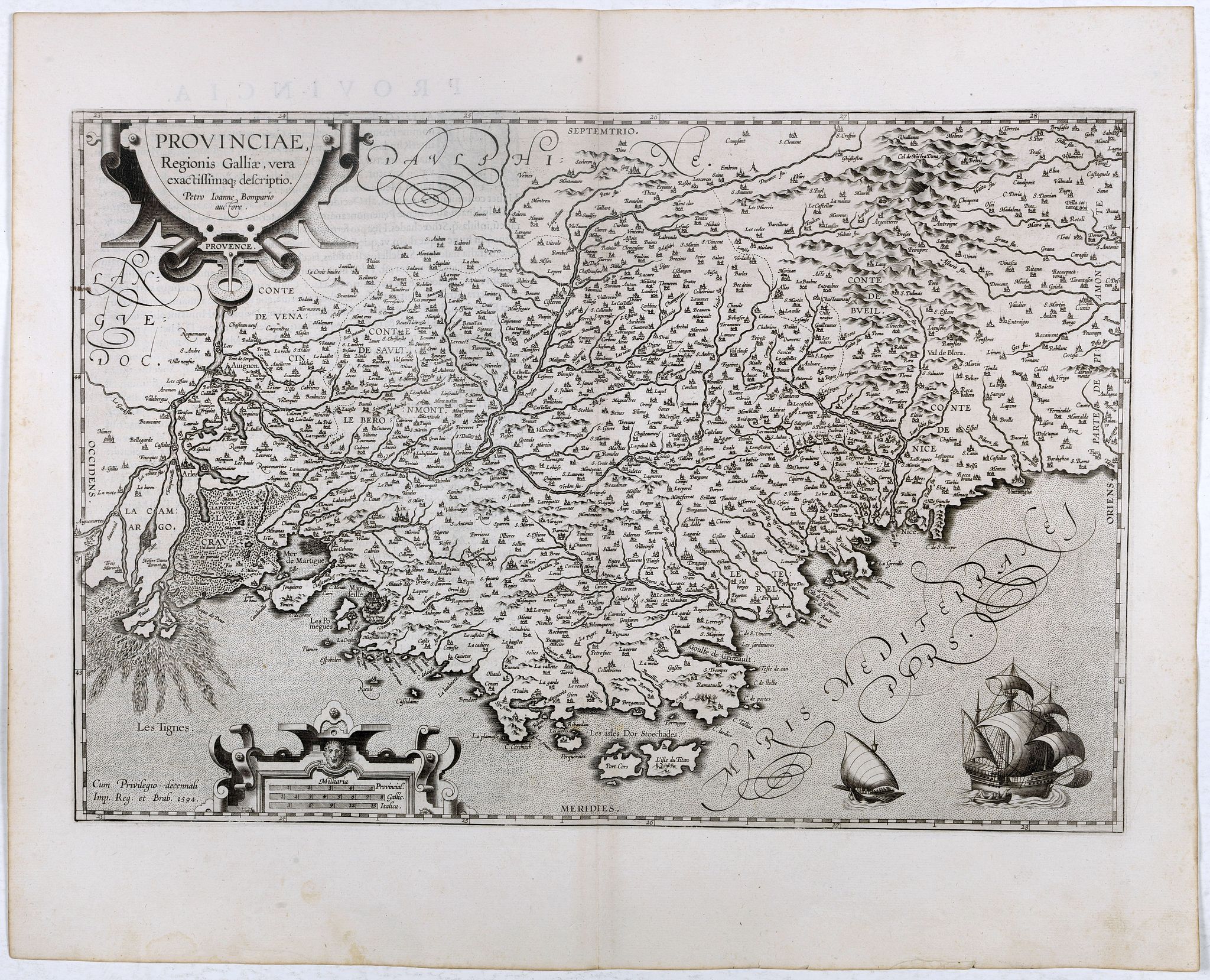 ORTELIUS, A., Provinciae, Regionis Galliae, vera exactissimaq. Descriptio.., antique map, old maps