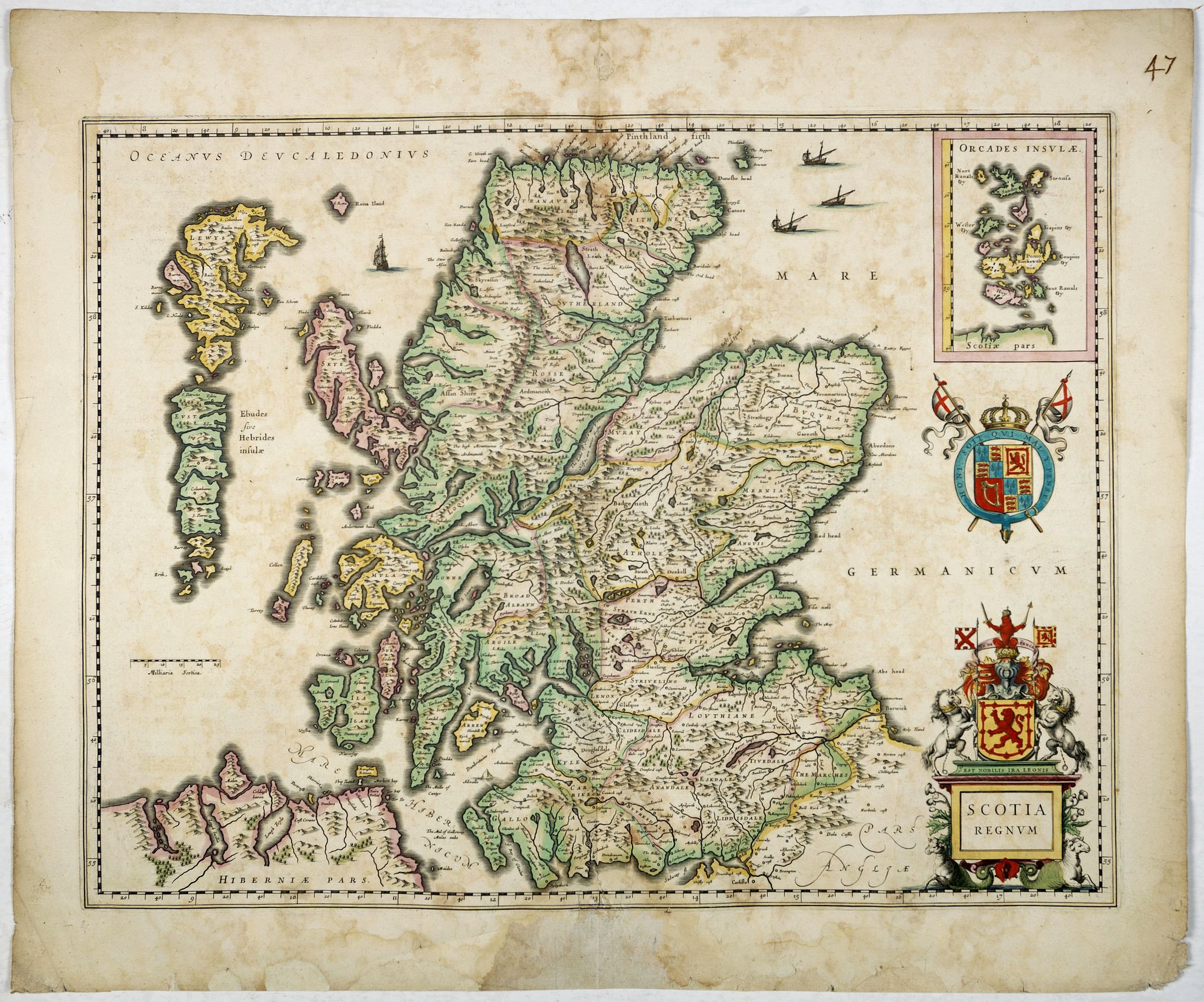 BLAEU, W., Scotia Regnum., antique map, old maps