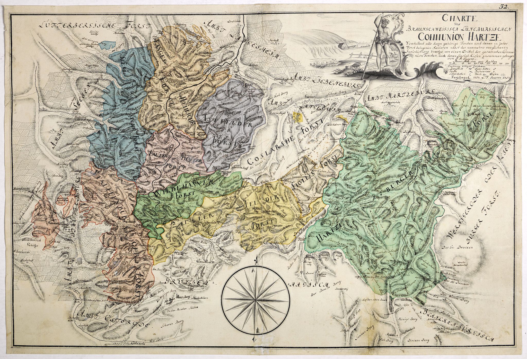 KNORRE, L.F., Charte Braunscheweigisch Luneburgischen Communion Hartze . . ., antique map, old maps