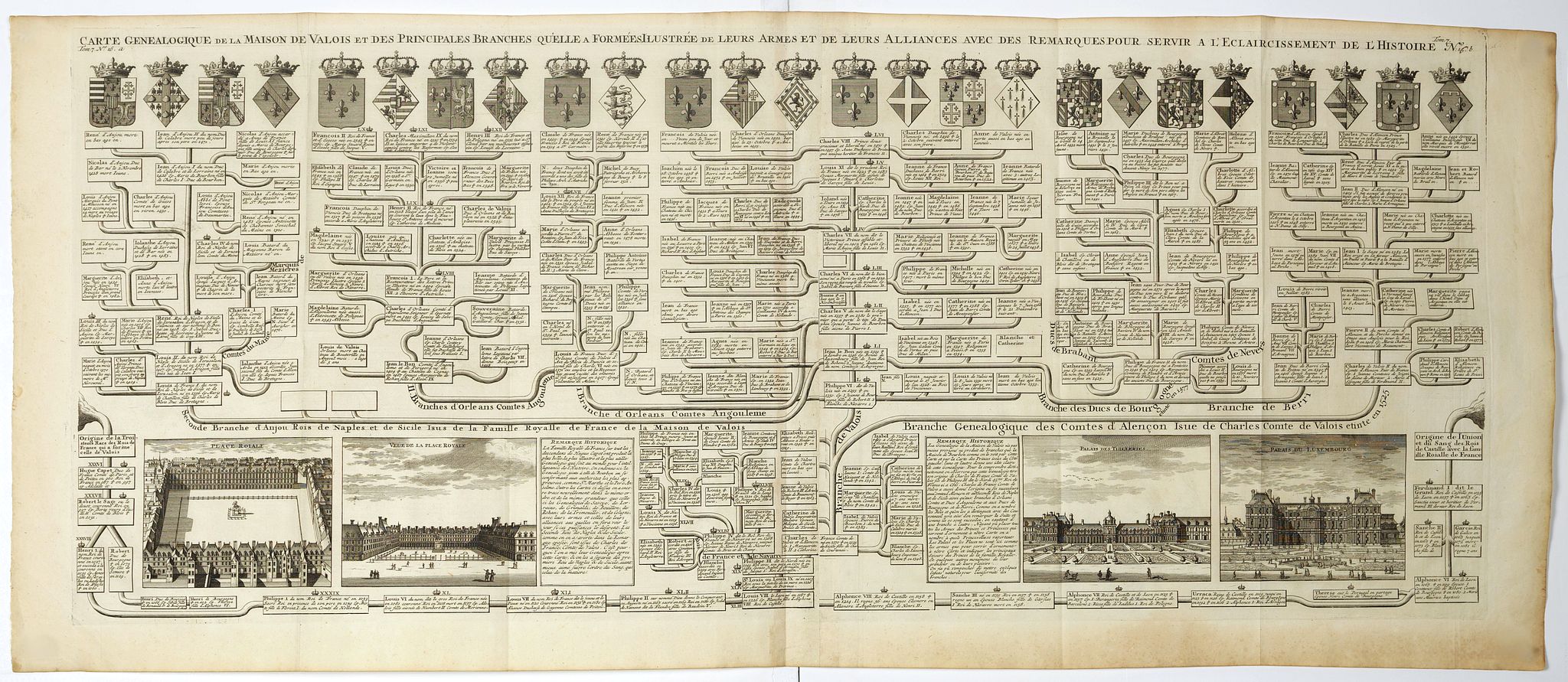 CHATELAIN, H., Carte genealogique de la maison des Valois. . ., antique map, old maps