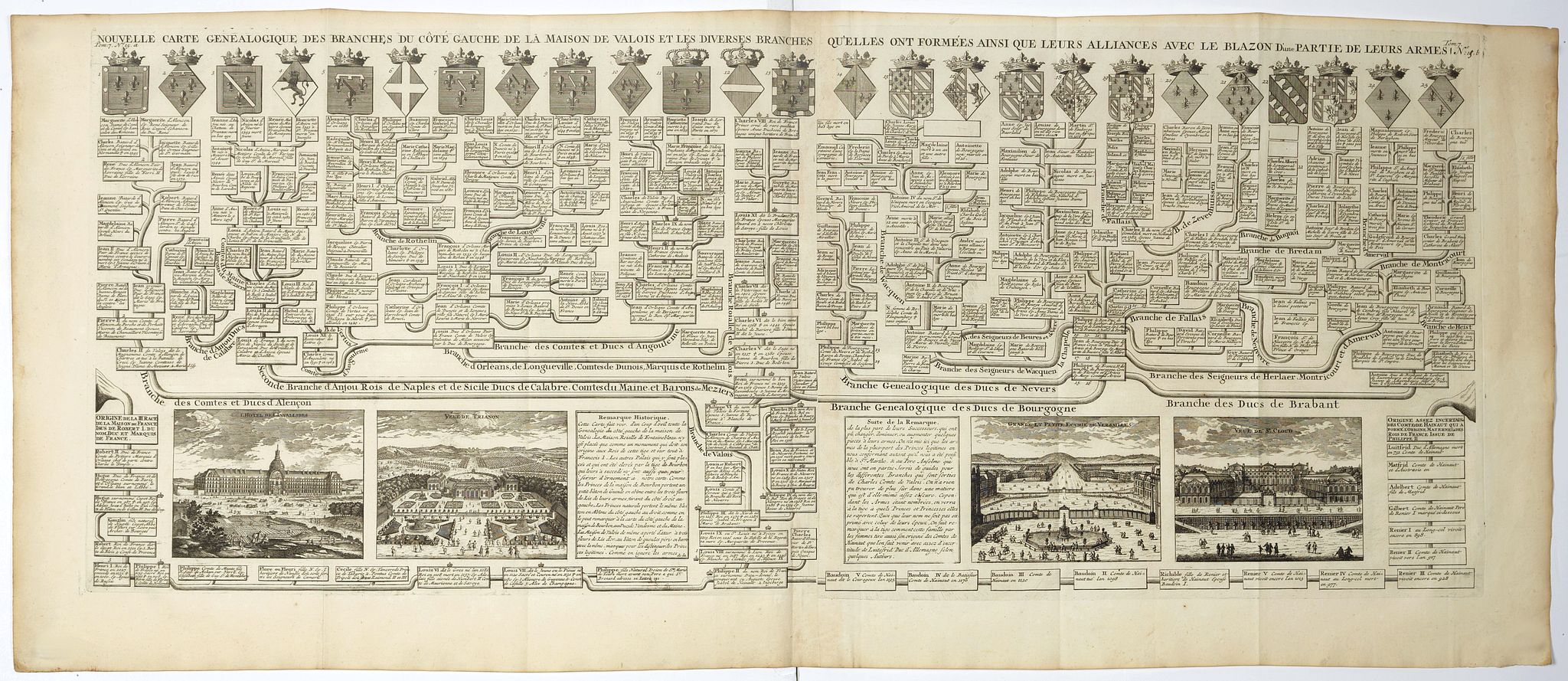 CHATELAIN, H., Nouvelle carte généalogique des branches du coté gauche de la maison des Valois ..., antique map, old maps