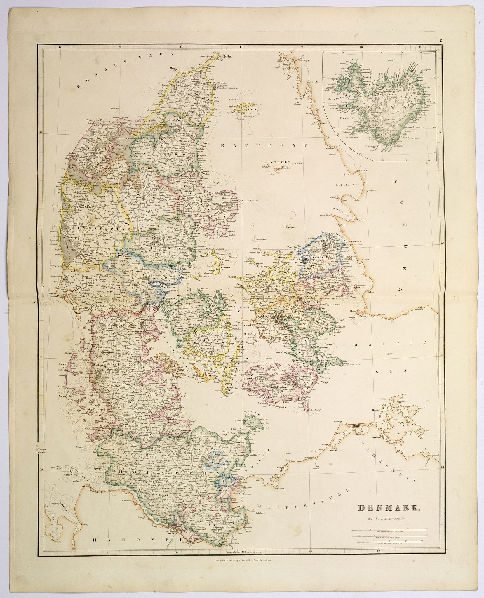 ARROWSMITH, John, Denmark., antique map, old maps